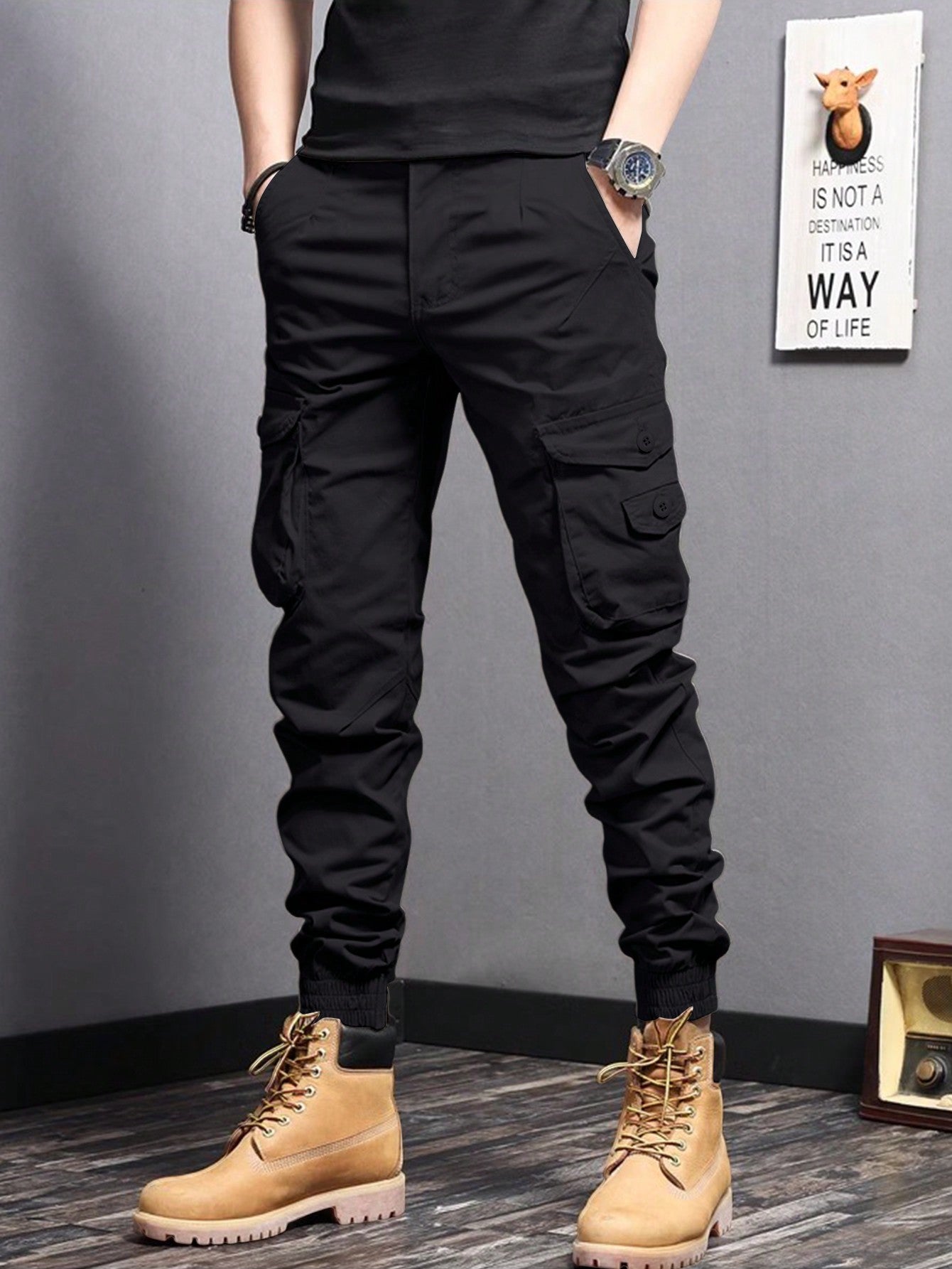 Men Flap Pocket Side Cargo Pants