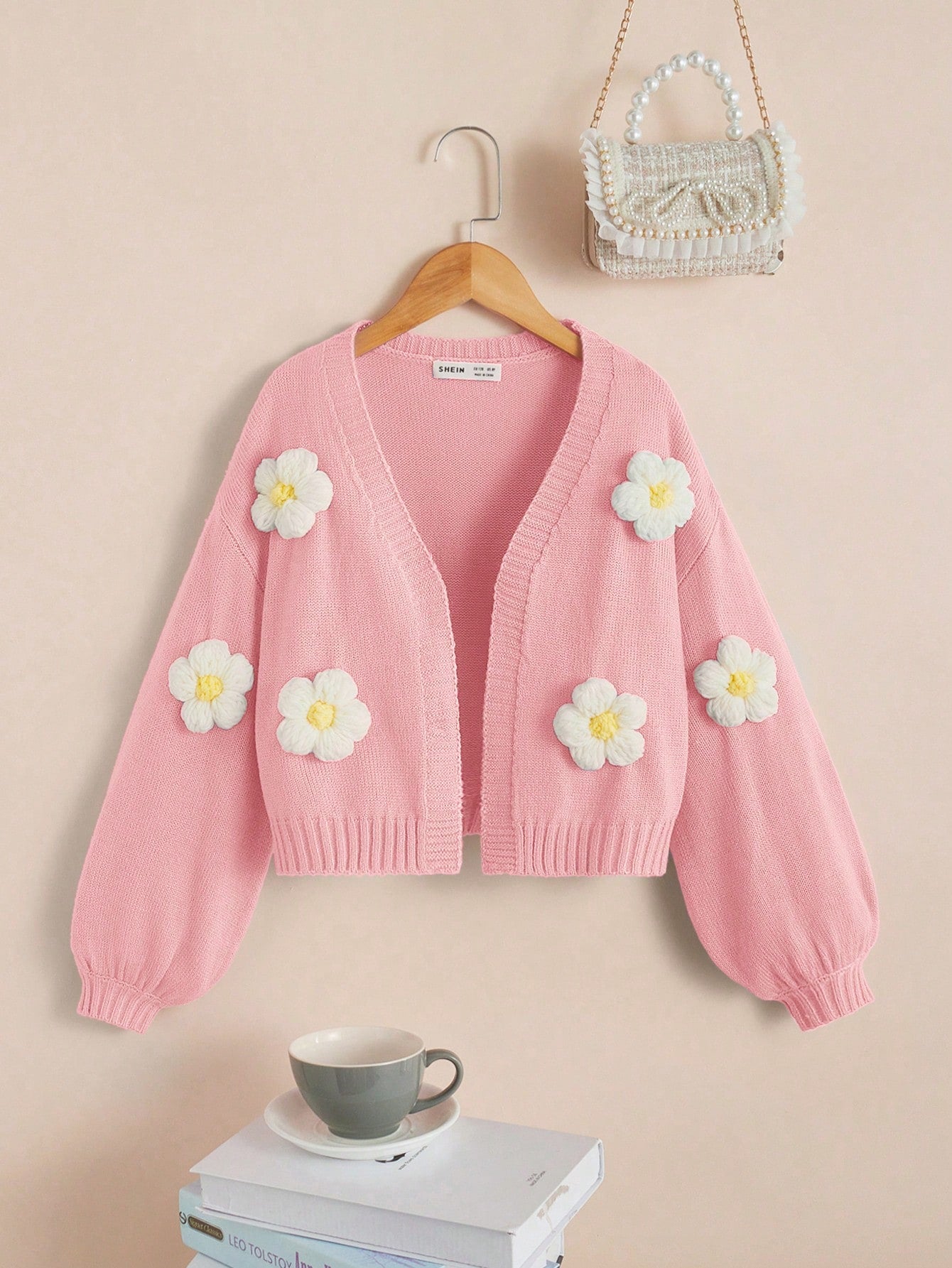 Tween Girl Stereo Flower Drop Shoulder Duster Cardigan