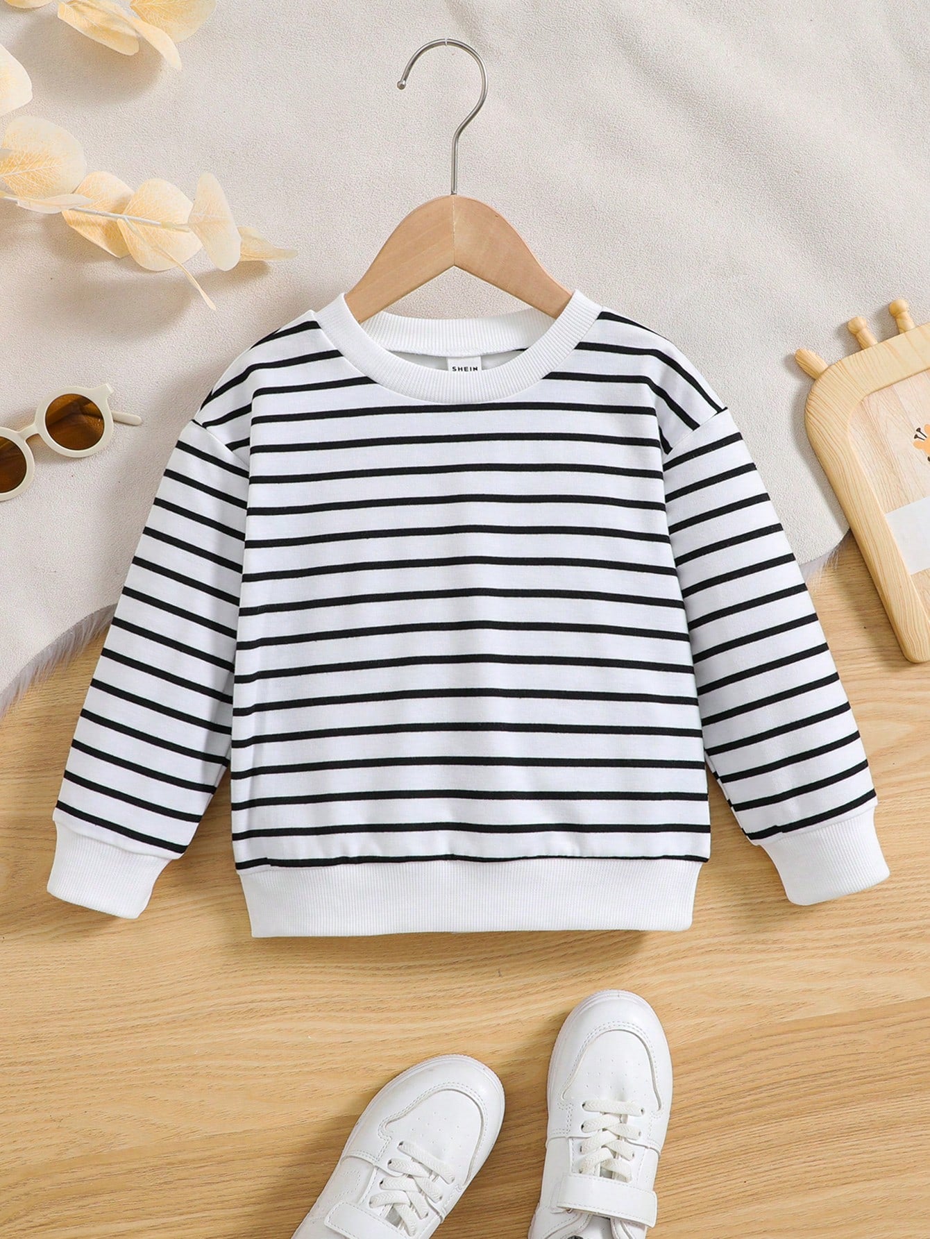 Kids Young Boy Striped Print Drop Shoulder Sweatshirt