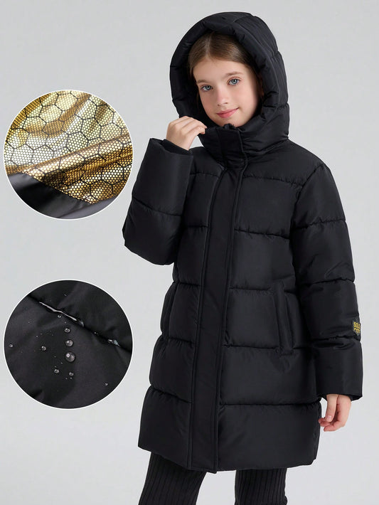 Tween Girl Winter Coat With Chin Guard Zipper Protection, Water-Resistant And Windproof, Dual Pockets, Heat Reflection Lining For Warmt