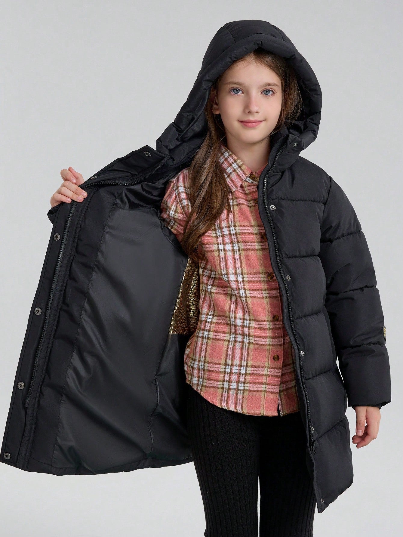 Tween Girl Winter Coat With Chin Guard Zipper Protection, Water-Resistant And Windproof, Dual Pockets, Heat Reflection Lining For Warmt