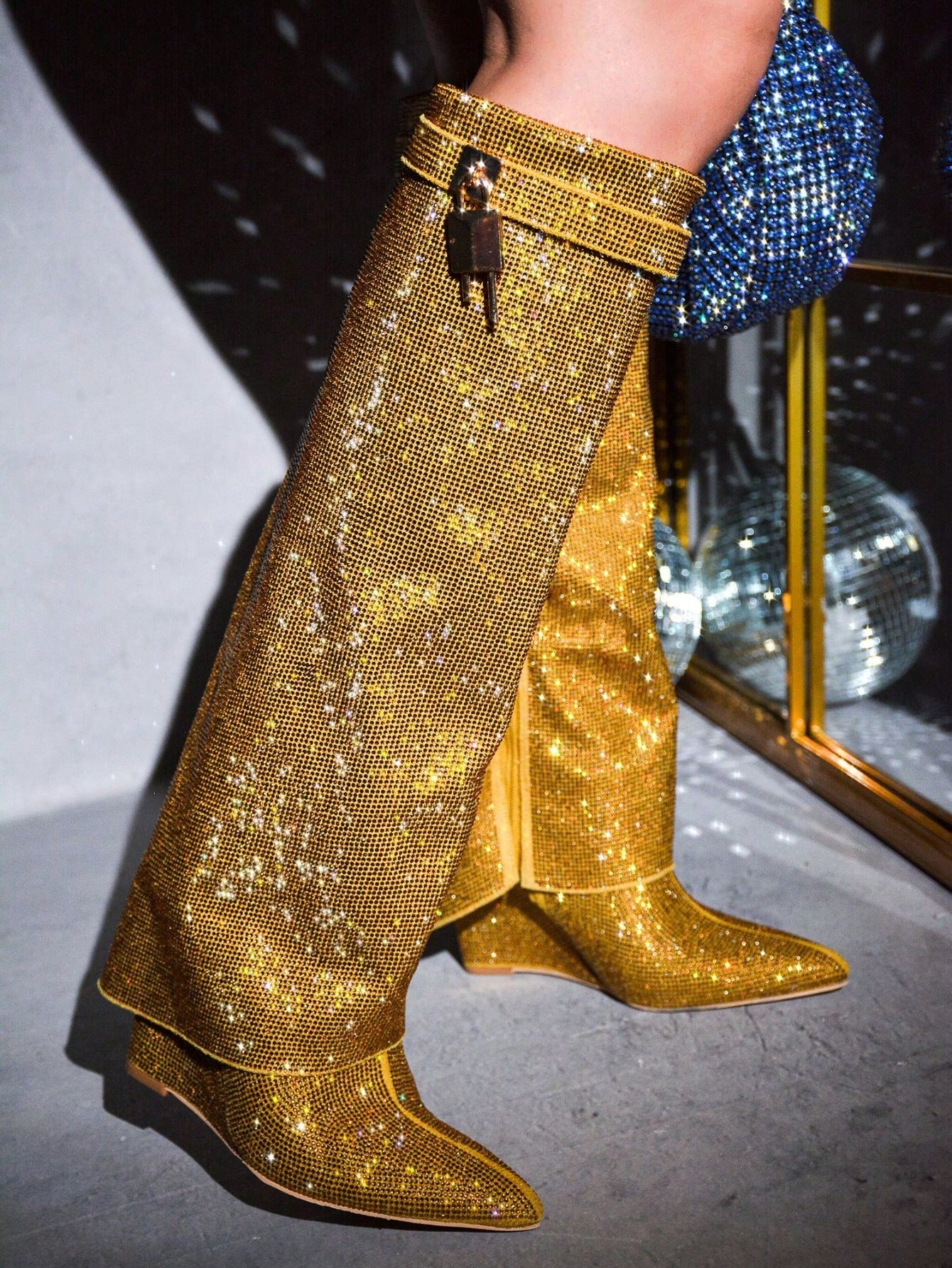 Crara Fold Over Rhinestone Boots