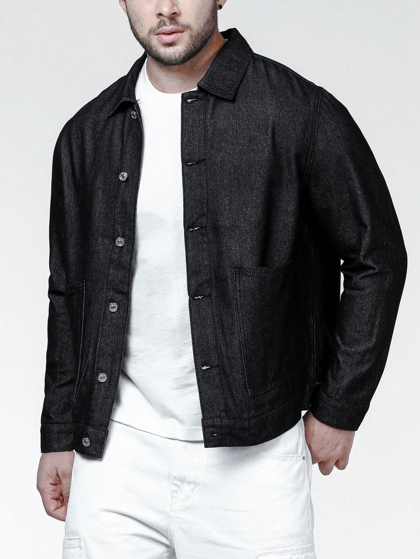 Men Plus Dual Pocket Button Up Denim Jacket