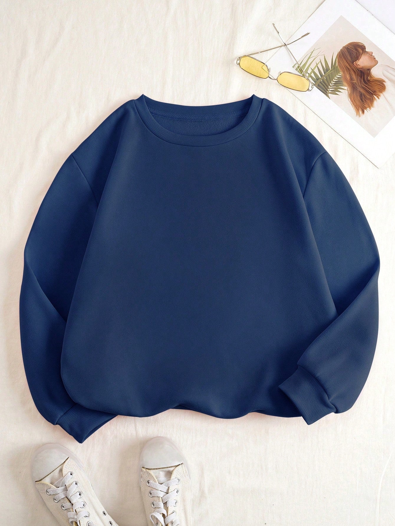 Solid Drop Shoulder Thermal Lined Sweatshirt