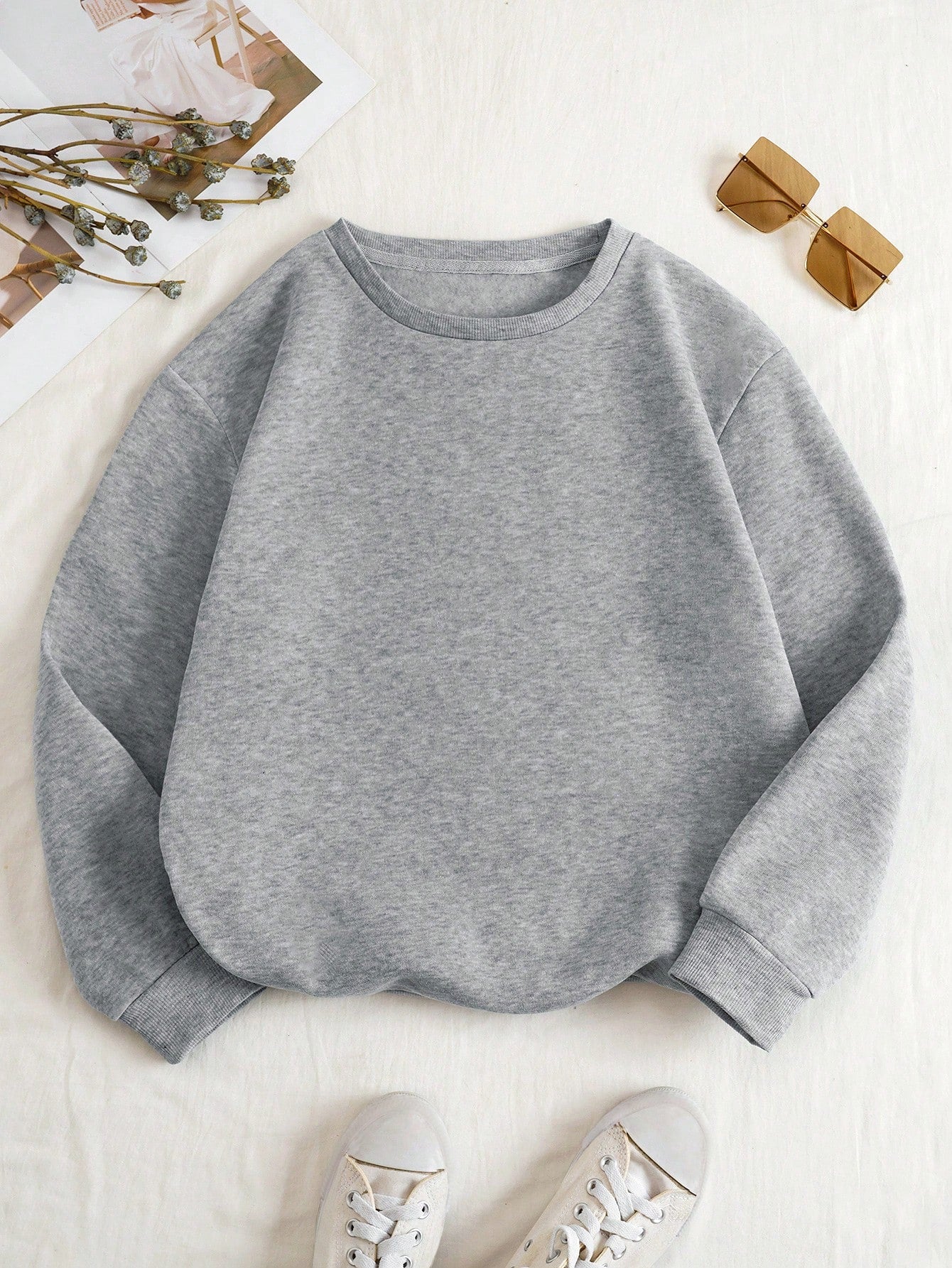 Solid Drop Shoulder Thermal Lined Sweatshirt