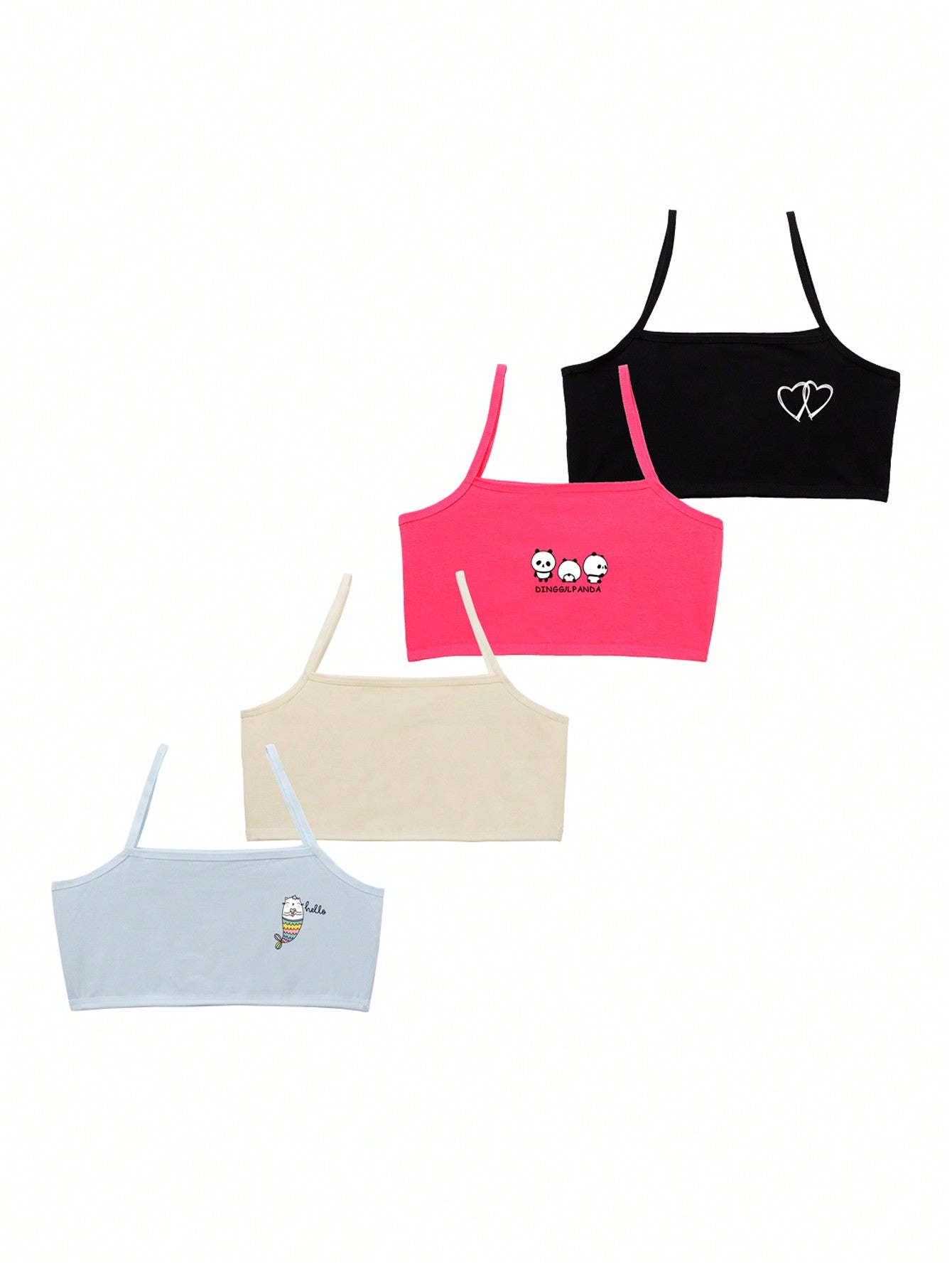 Tween Girl 4Pcs Cartoon Graphic Bralette Cute Tops