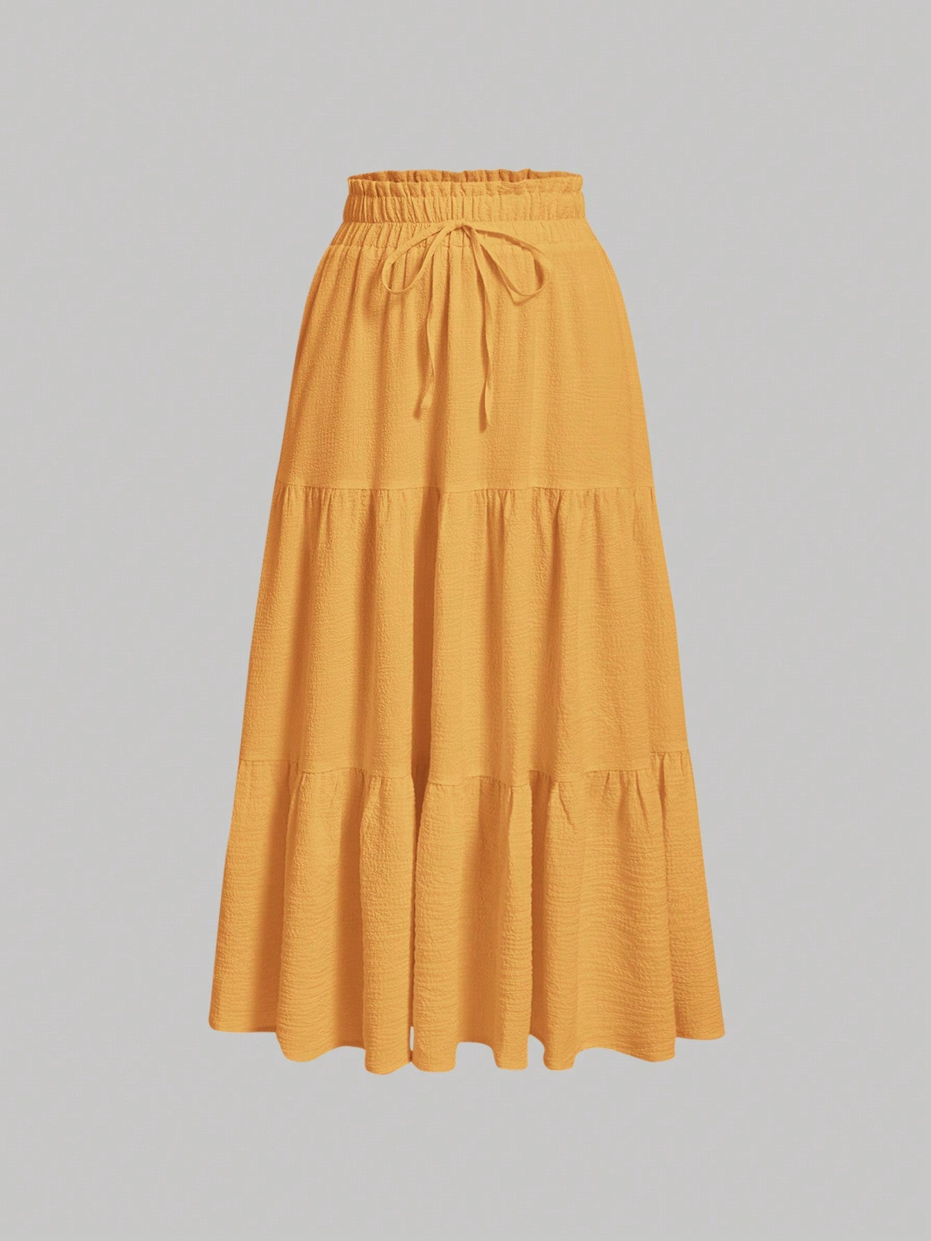 Solid Drawstring Waist Ruffle Hem Skirt