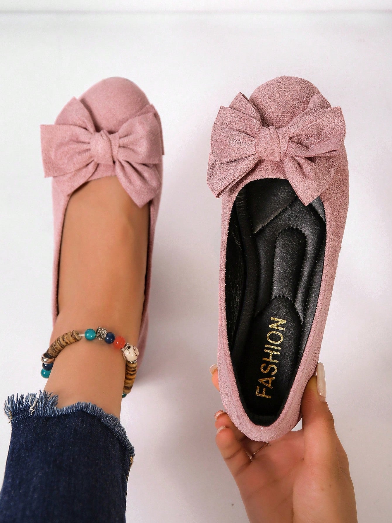 Women's Pink Round Toe Slip-on Comfortable Grandma Shoes With Bow Knot For Any Occasion