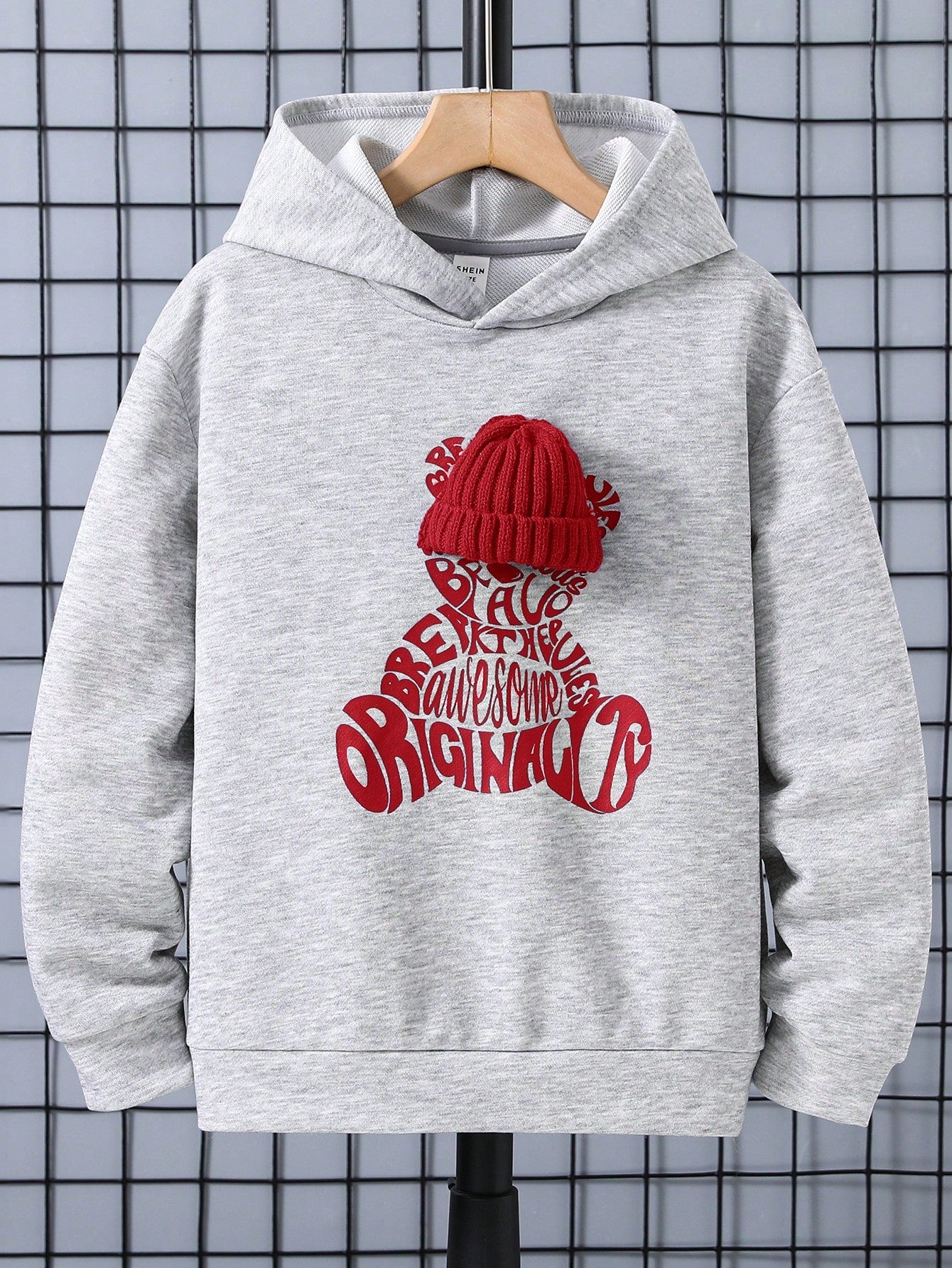 Tween Boys' Casual Knitted Hat Attached Printed Hooded Sweatshirt With Color Blocking Design