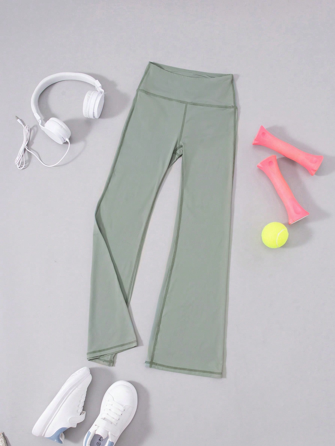 Tween Girl Solid Color Elastic Waist Flared Pants, Suitable For Spring And Summer