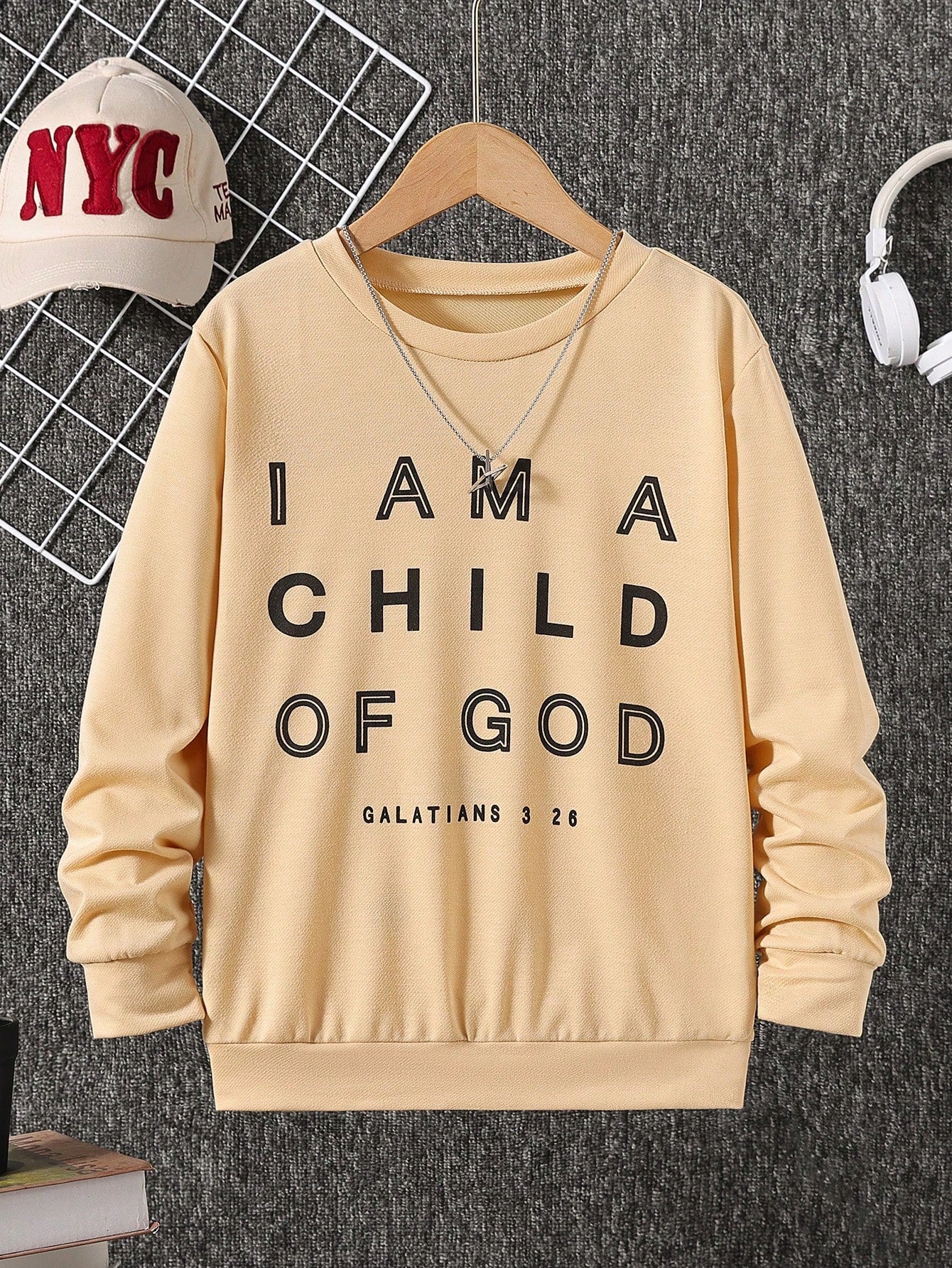 Kids Tween Boy Casual Sports Fun Text Printed Long Sleeve Round Neck Sweatshirt, Fall/Winter