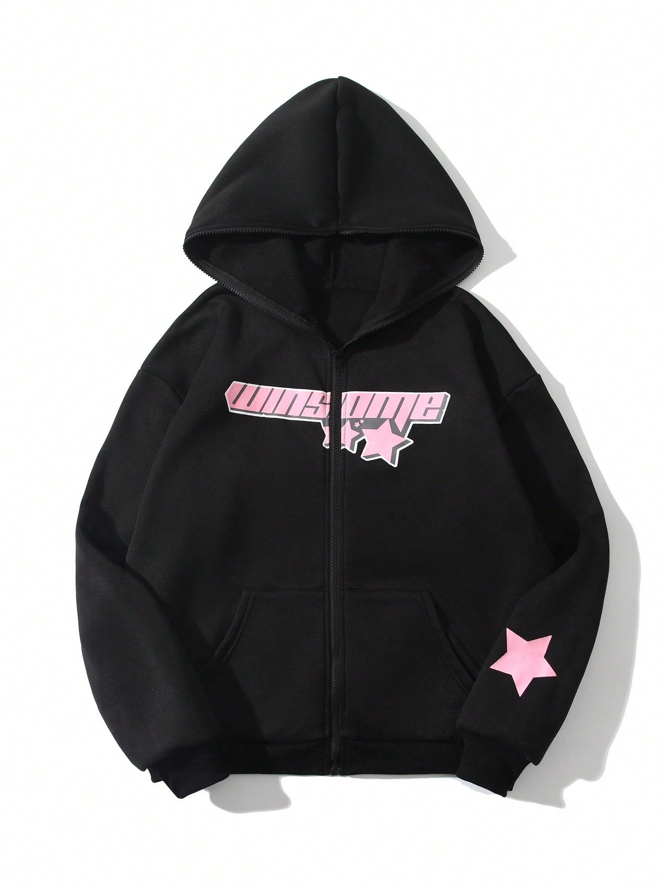 Women's Hooded Star And Letter Print Fleece Sweatshirt