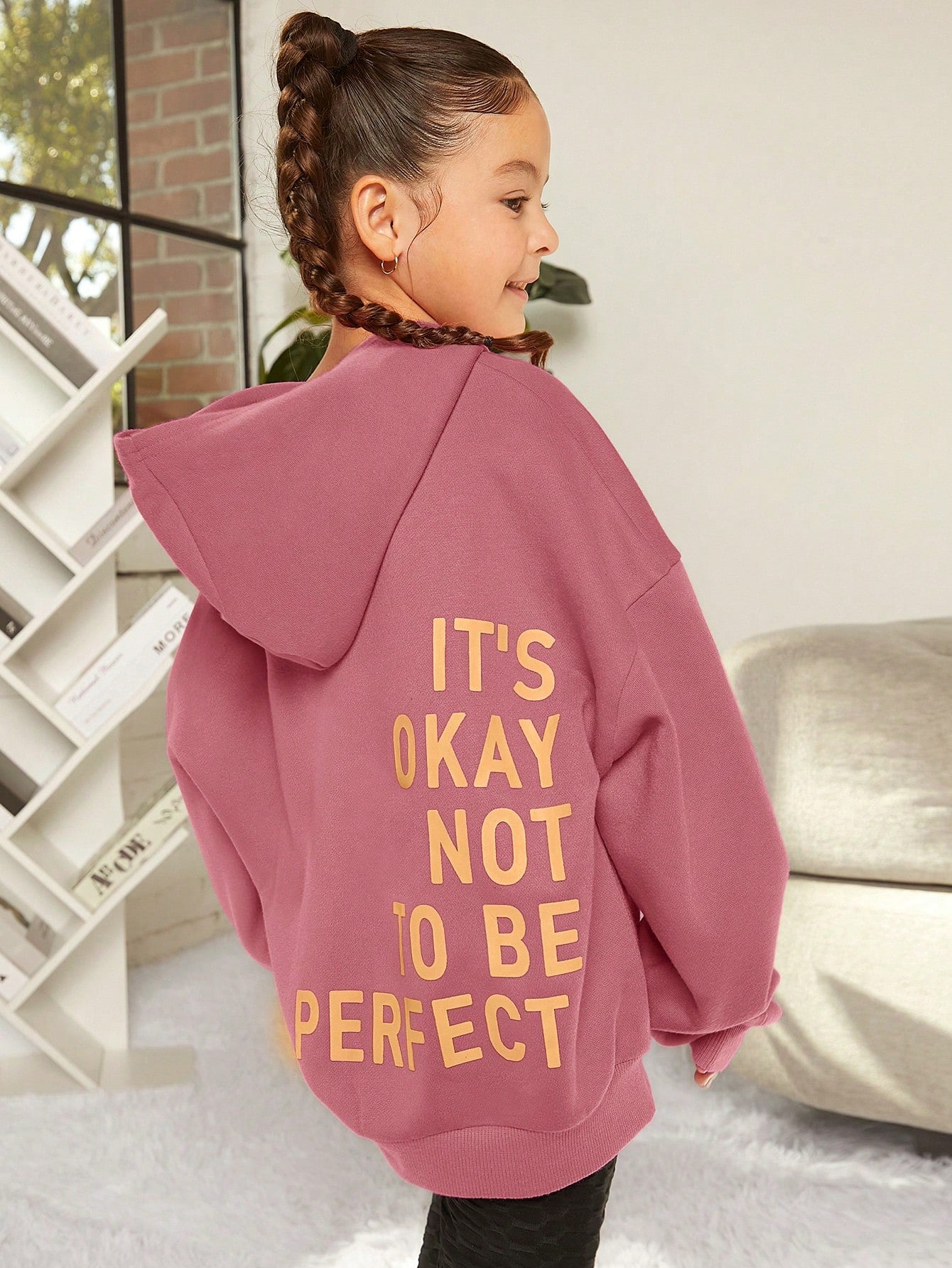 Tween Girl Long Sleeve Hooded Fleece Sweatshirt With Slogan Print, Winter