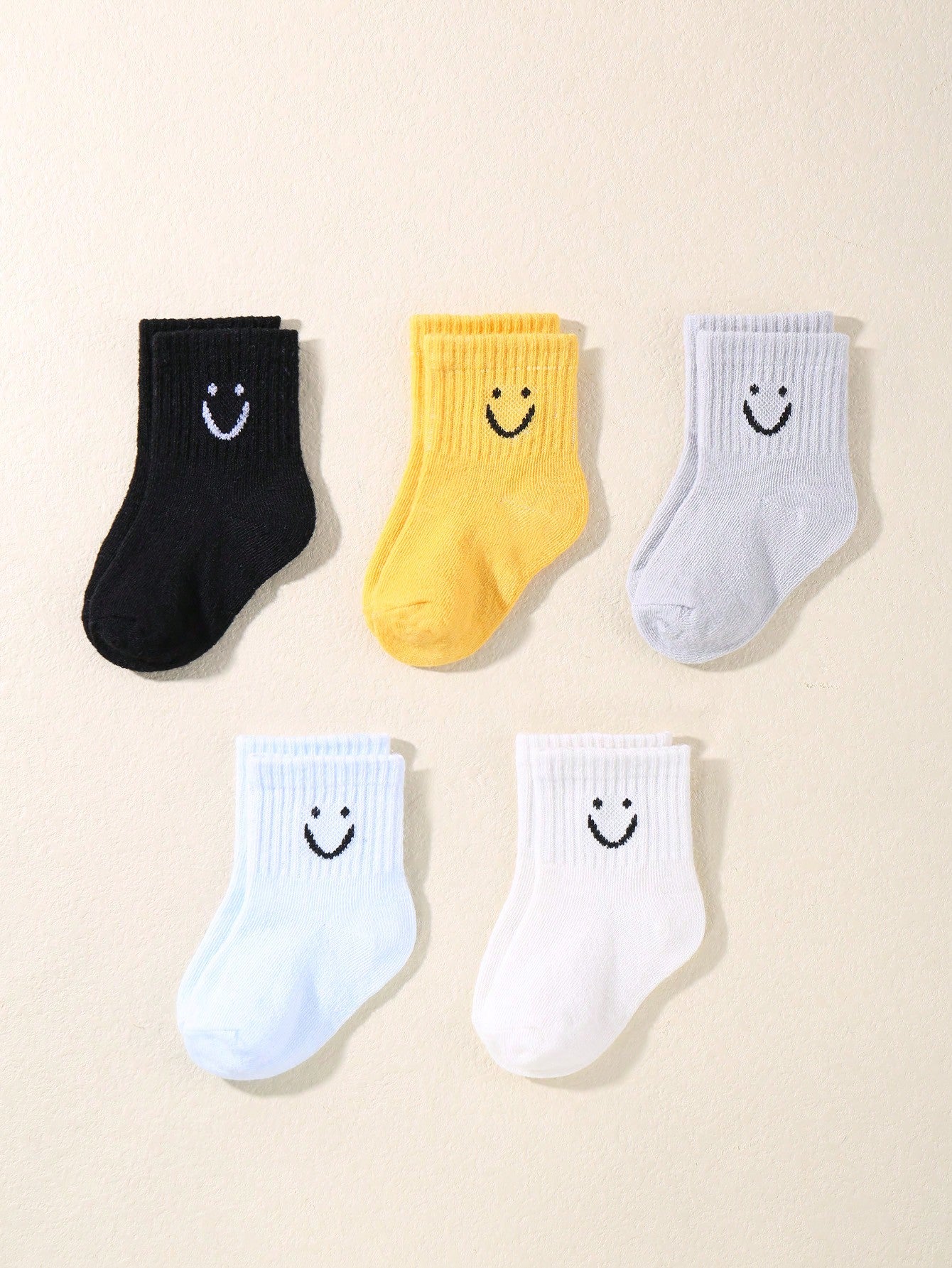 5pairs/set Baby Cartoon Pattern Solid Color Socks