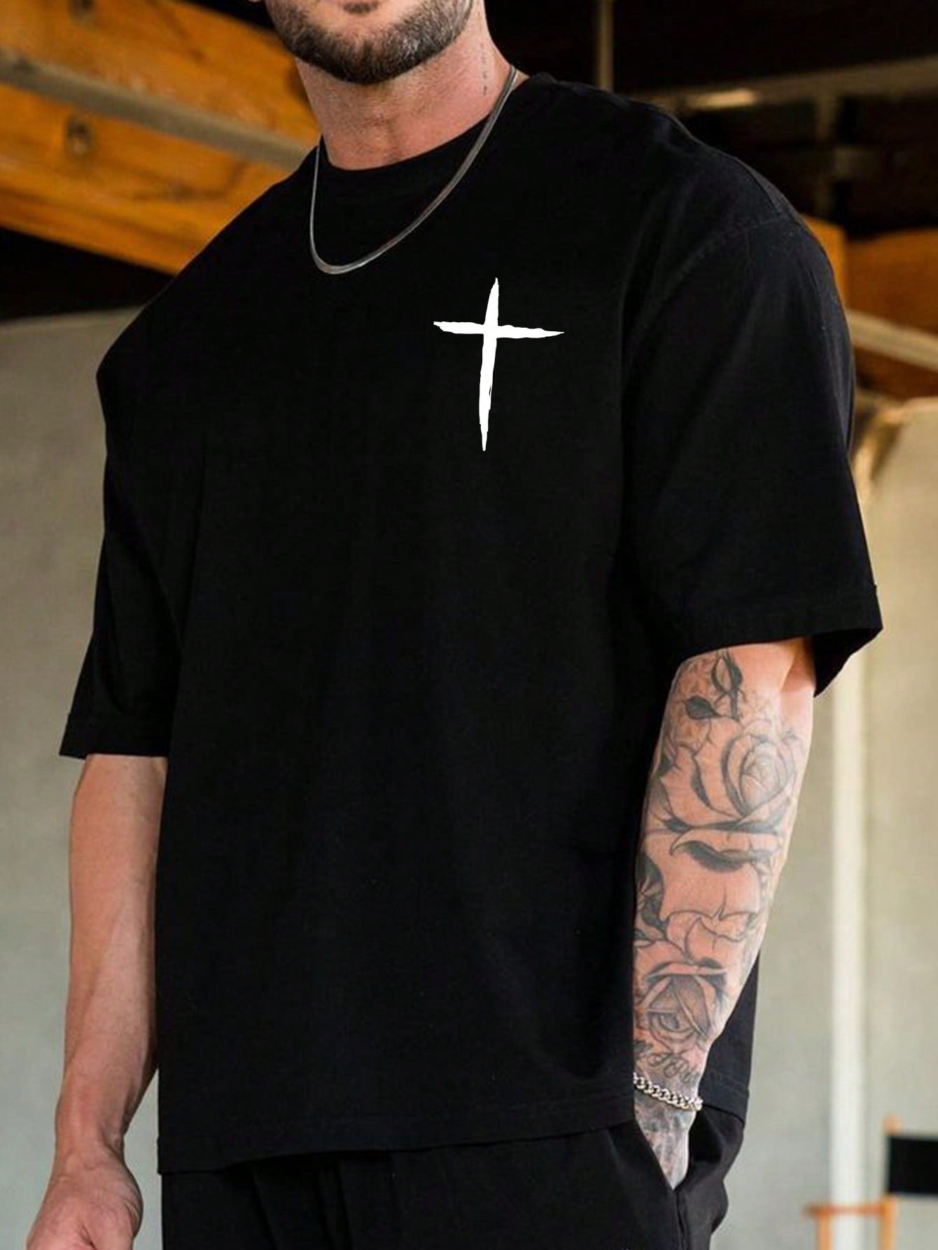 Men Plus Cross Print Tee