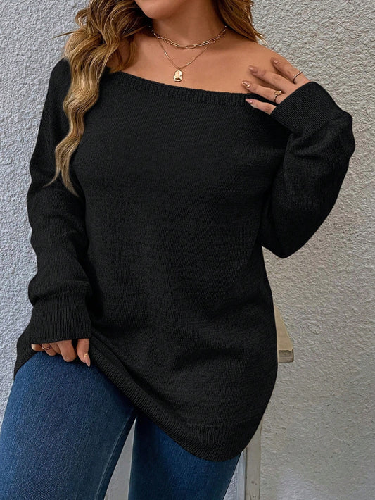 Plus Solid Off Shoulder Sweater