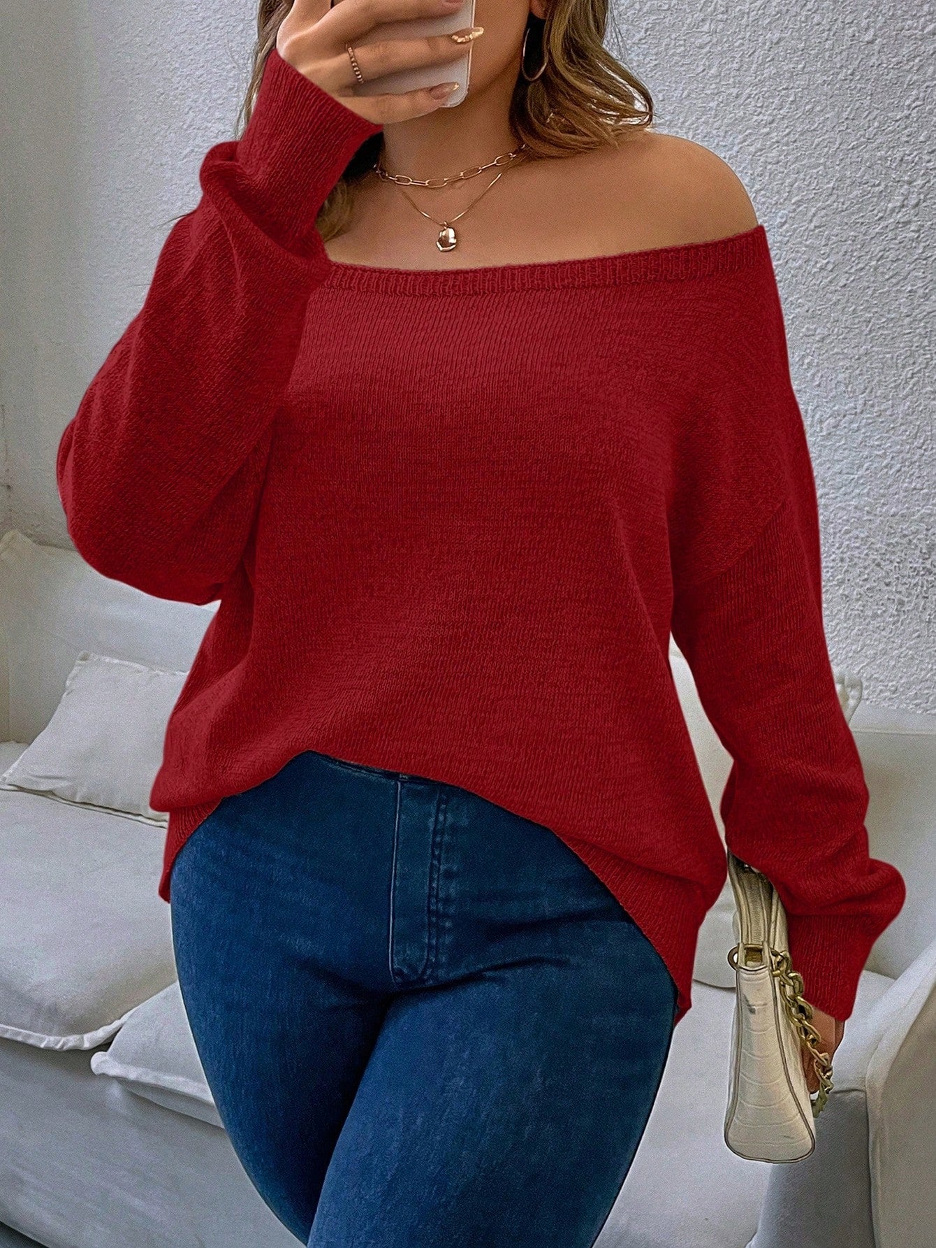 Plus Solid Off Shoulder Sweater