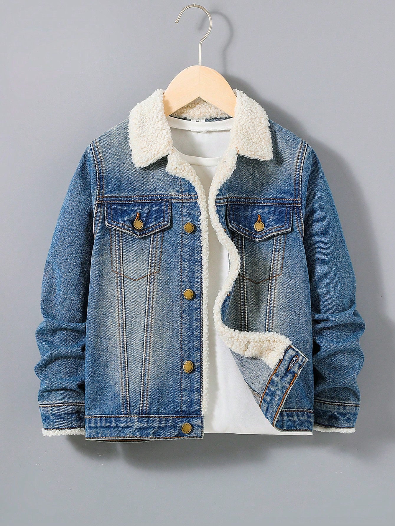 Tween Boy Borg Collar Teddy Lined Denim Jacket Without Tee