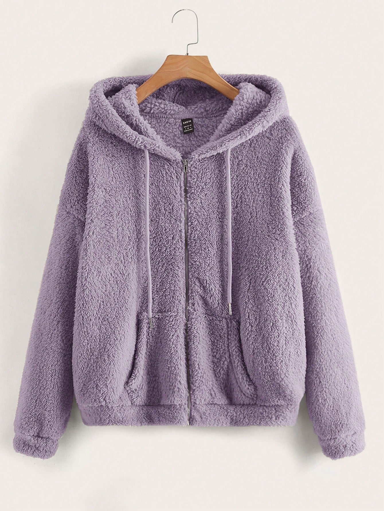 Zip Up Drop Shoulder Drawstring Hooded Teddy Jacket