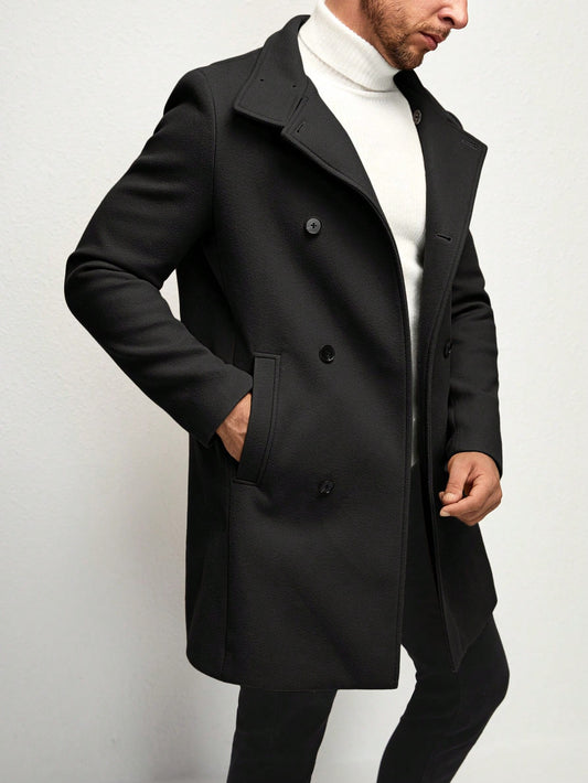 Men Double Breasted Slant Pocket Overcoat