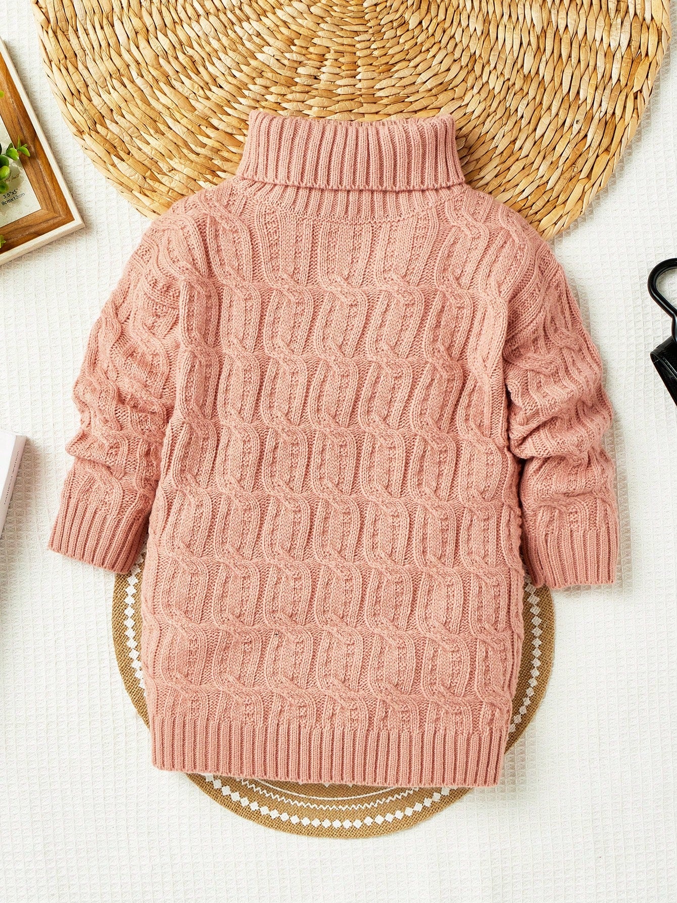 Young Girl Turtleneck Cable Knit Sweater Dress