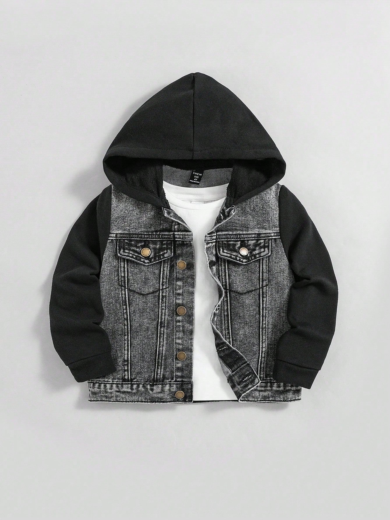 Young Boy 1pc Flap Detail Hooded Denim Jacket