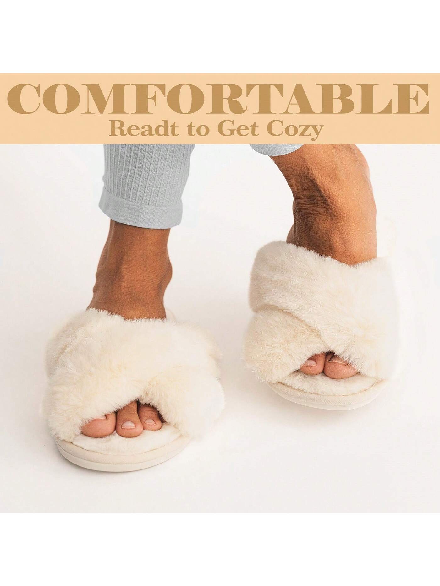 1/2 Pairs Women Slippers Fluffy Slippers Cross Band Furry Open Toe Slippers Cozy Plush Home Shoes Anti-Slide Slipper