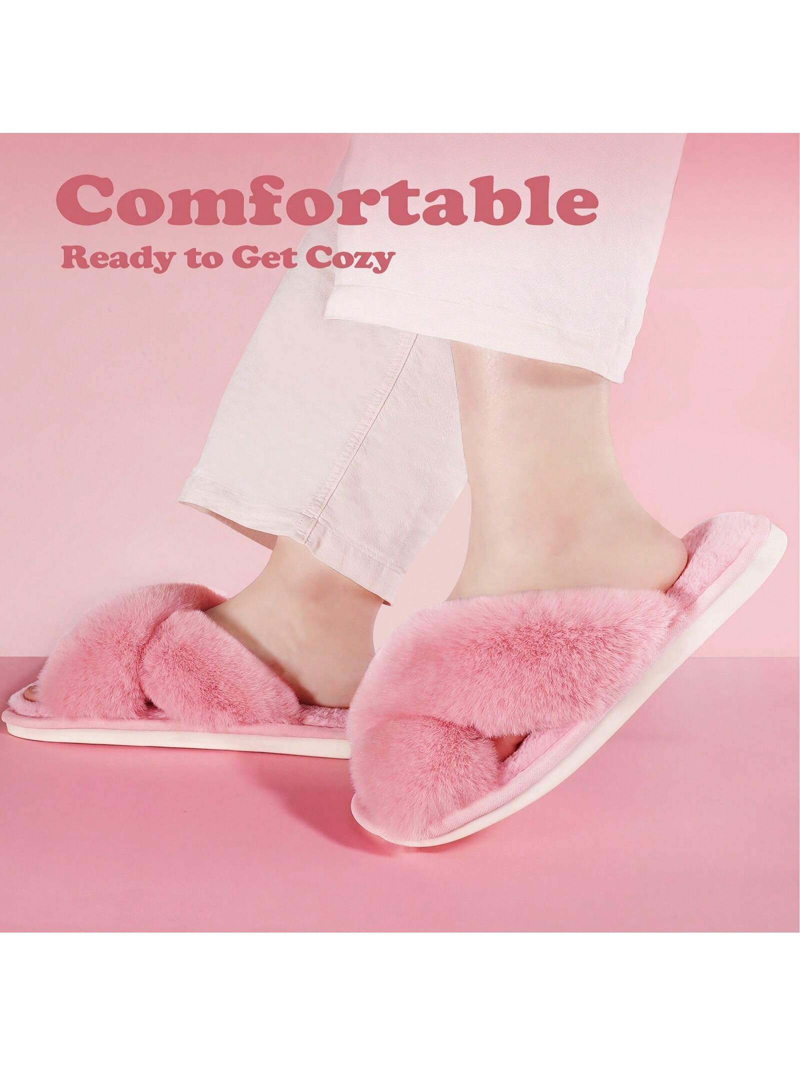 1/2 Pairs Women Slippers Fluffy Slippers Cross Band Furry Open Toe Slippers Cozy Plush Home Shoes Anti-Slide Slipper