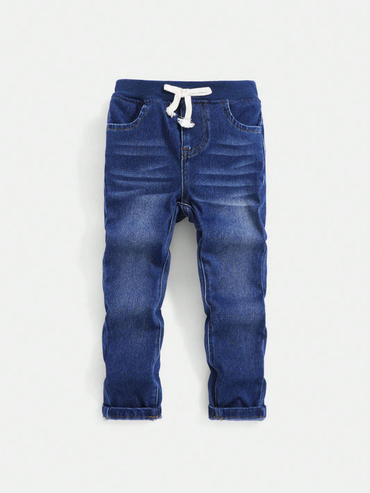 Young Boy Elastic Waist Washed Jeans