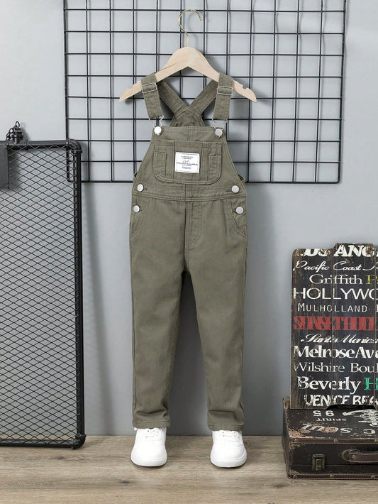 Young Boy Slogan Patched Denim Overalls