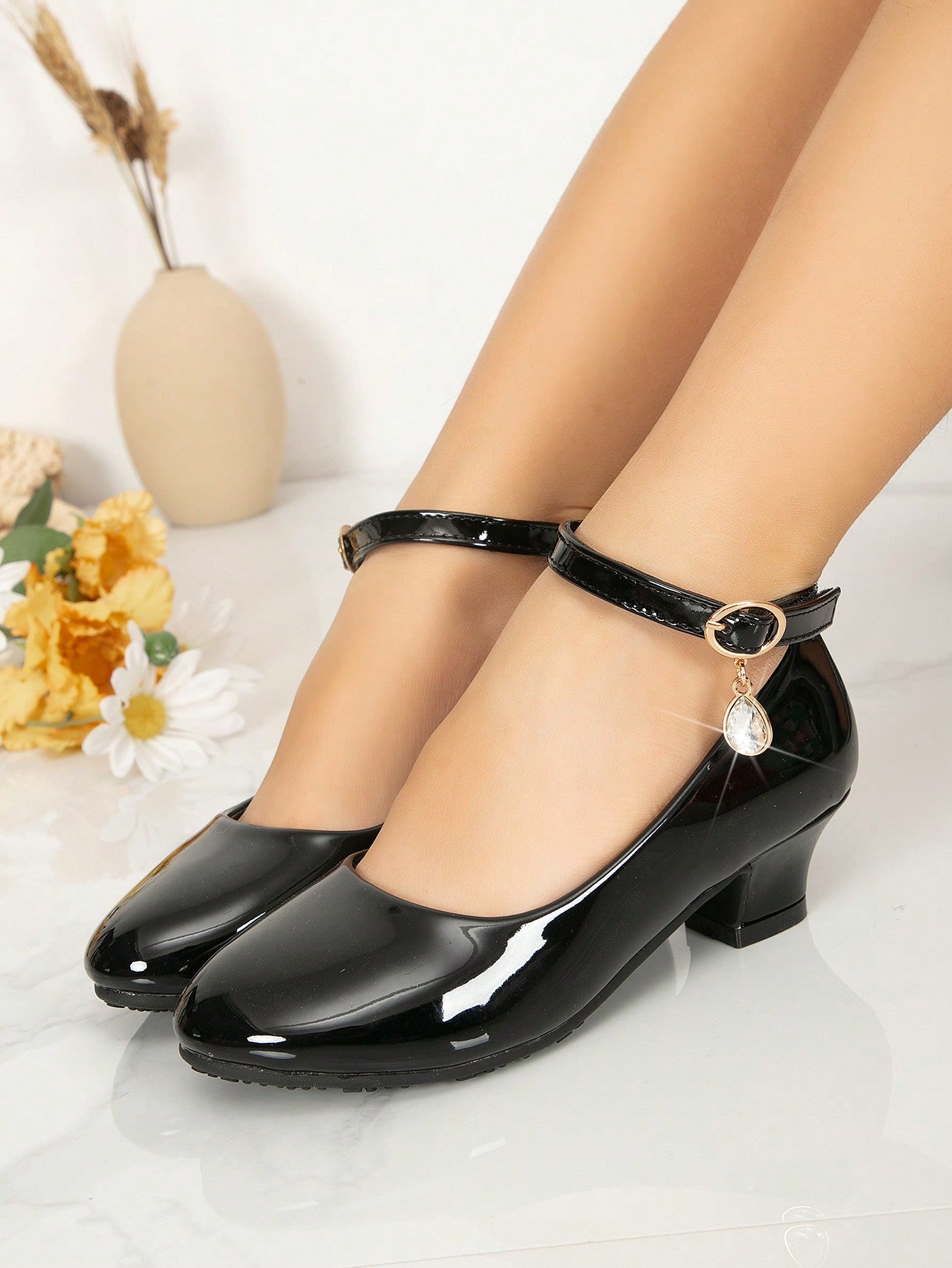 1pair Girls' Dress Shoes With High Heels Popular Style