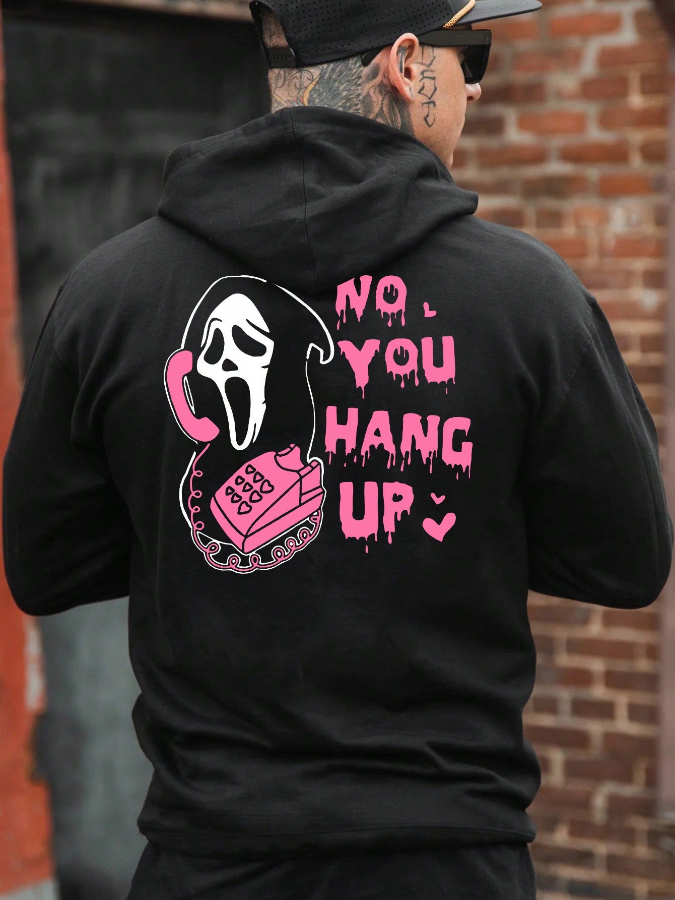 Men Slogan & Skull Print Drop Shoulder Thermal Lined Drawstring Hoodie