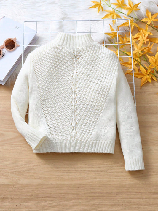 Young Boy Mock Neck Pointelle Knit Sweater