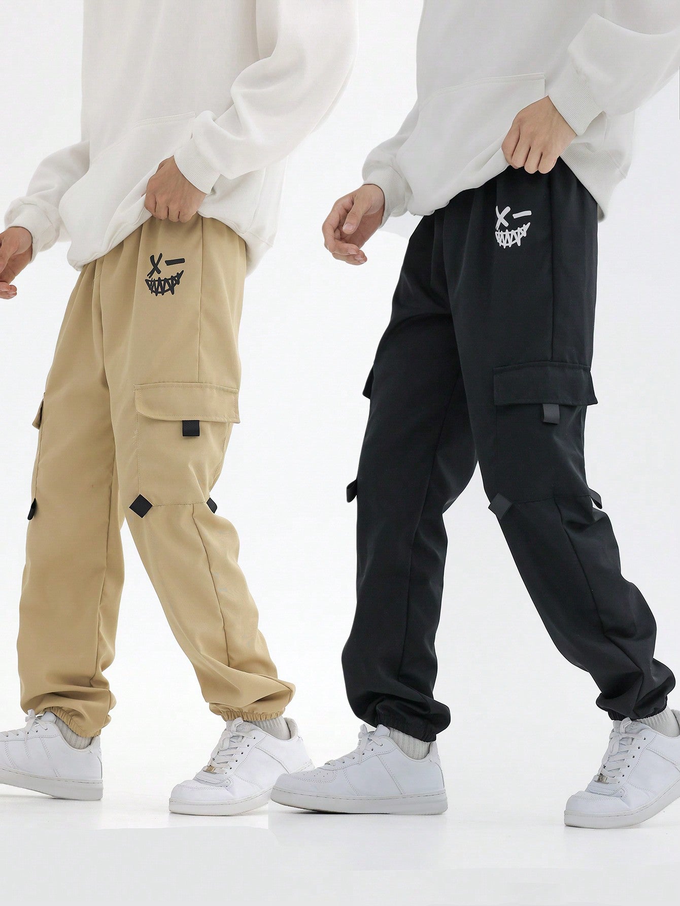 2pcs/set Tween Boys' Face Print Cargo Pants