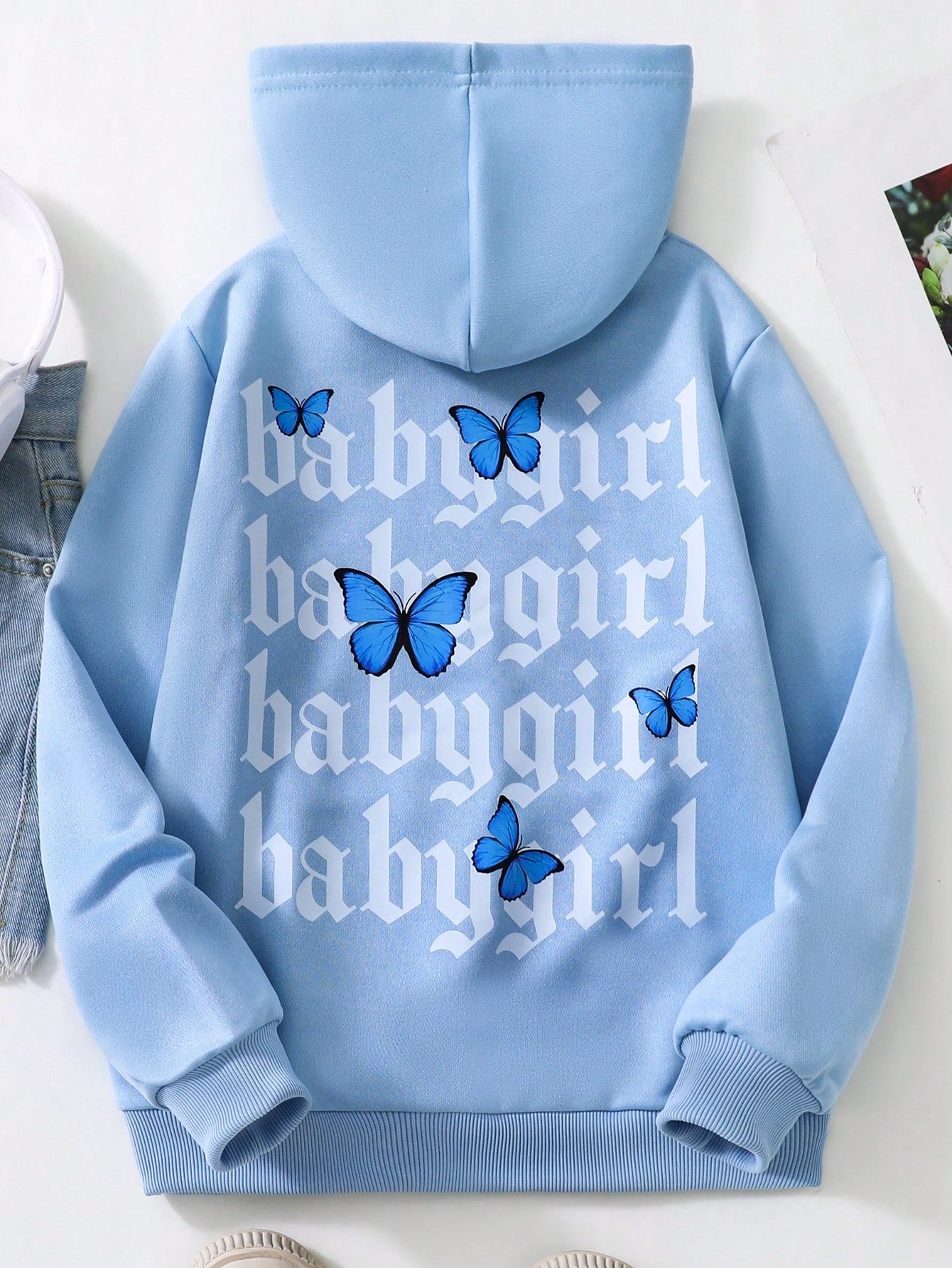 Tween Girl Butterfly & Letter Graphic Hoodie