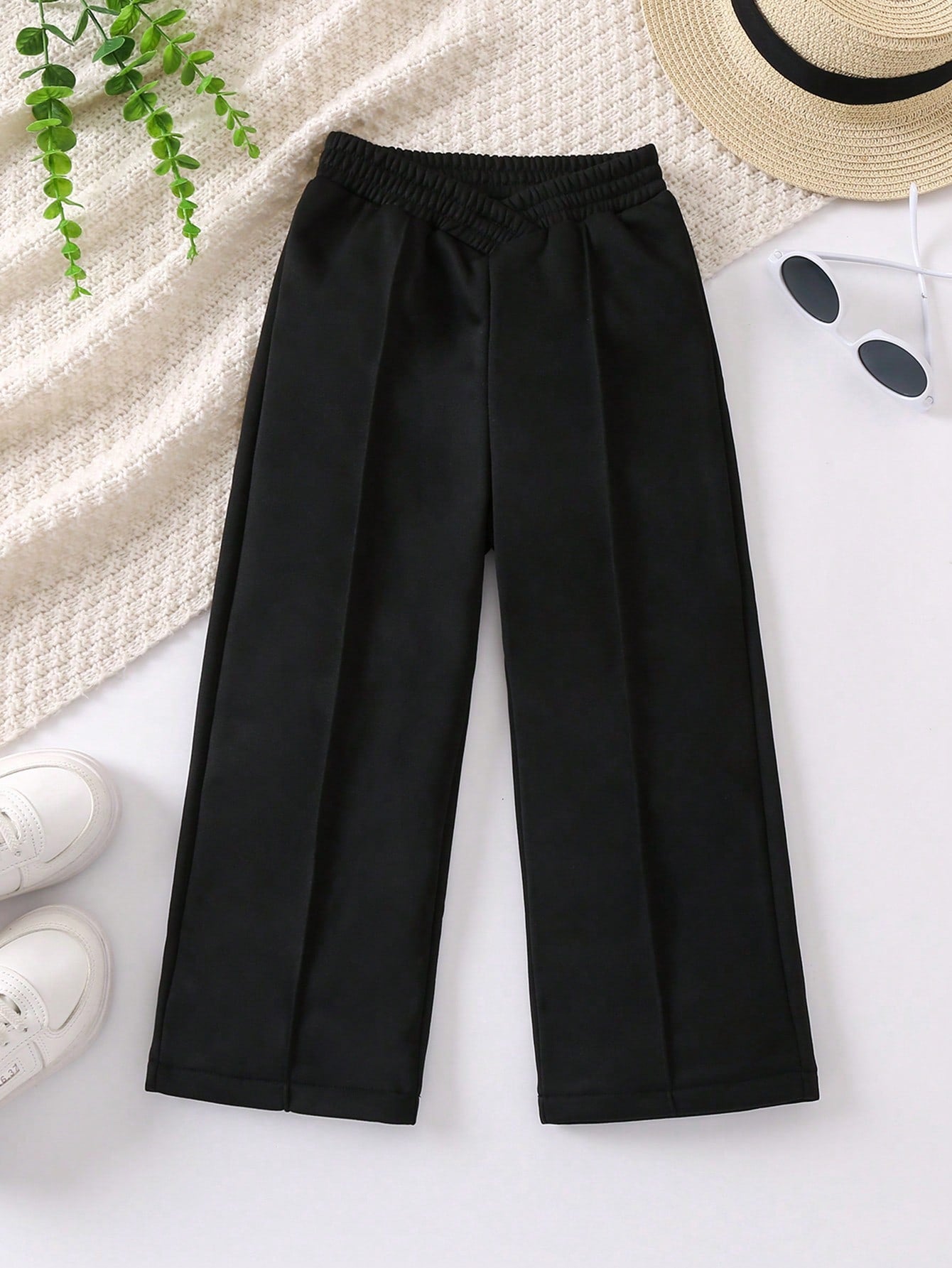 Young Girl Solid Seam Detail Asymmetric Waist Sweatpants