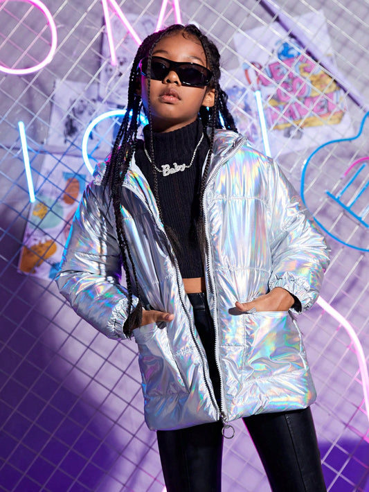 Tween Girl Holographic Dual Pocket Padded Coat