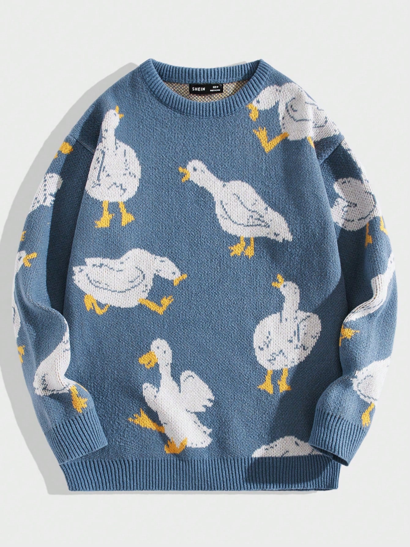 Men Goose Pattern Drop Shoulder Sweater