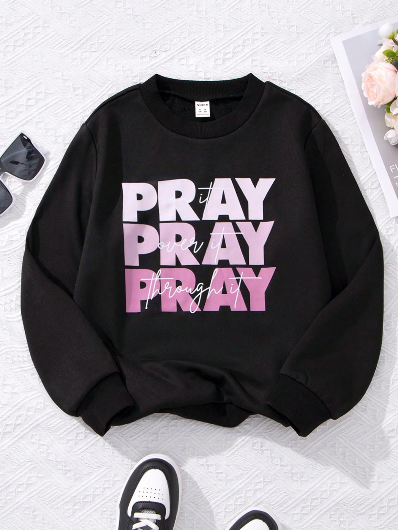 Tween Girl Slogan Graphic Sweatshirt