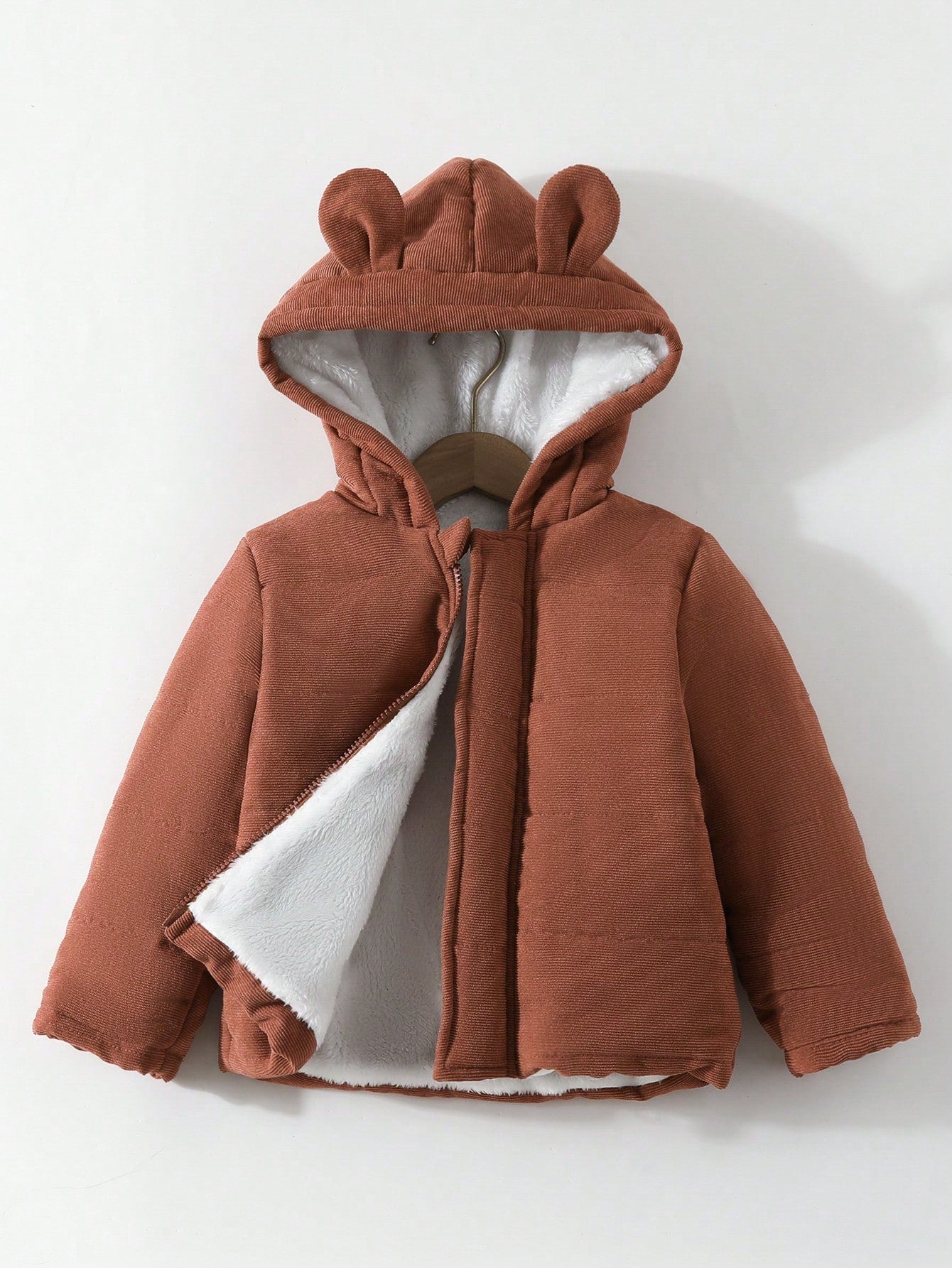 Boys' Cute Solid Color Hooded Cardigan With Zipper Winter Coat