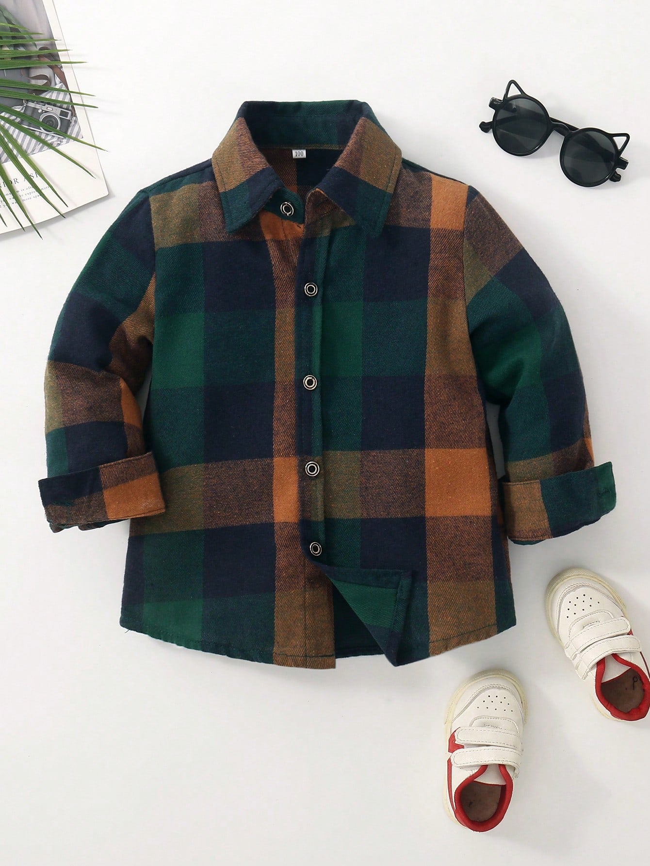 Young Boy Plaid Print Shirt