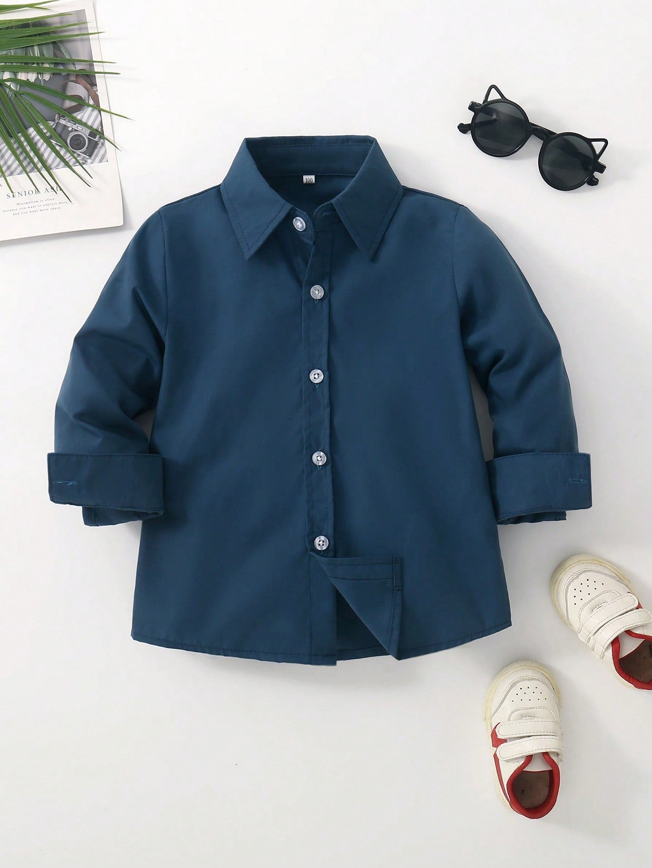 Young Boy Solid Button Front Shirt