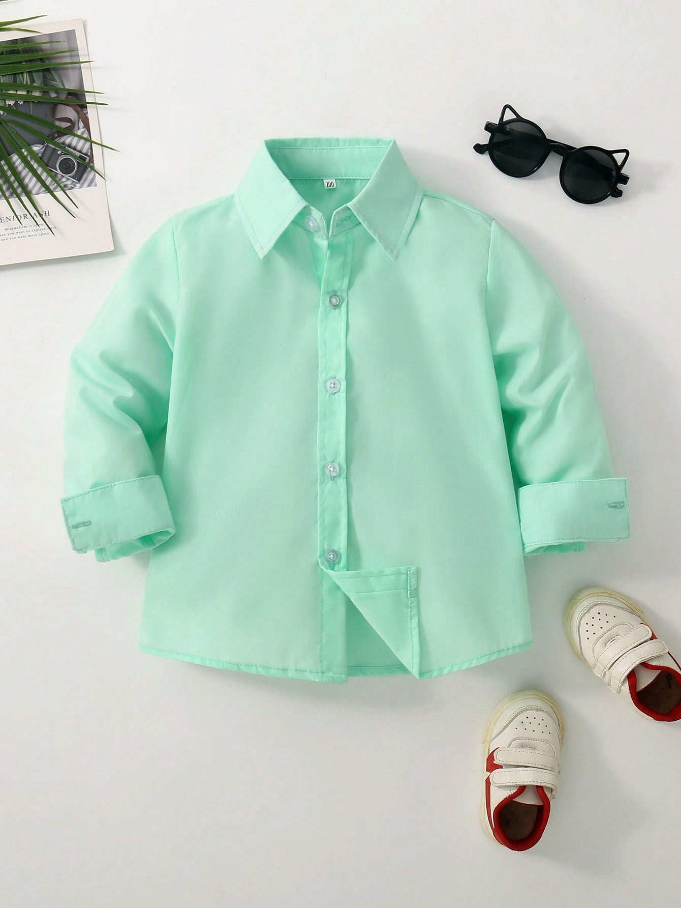 Young Boy Solid Button Front Shirt