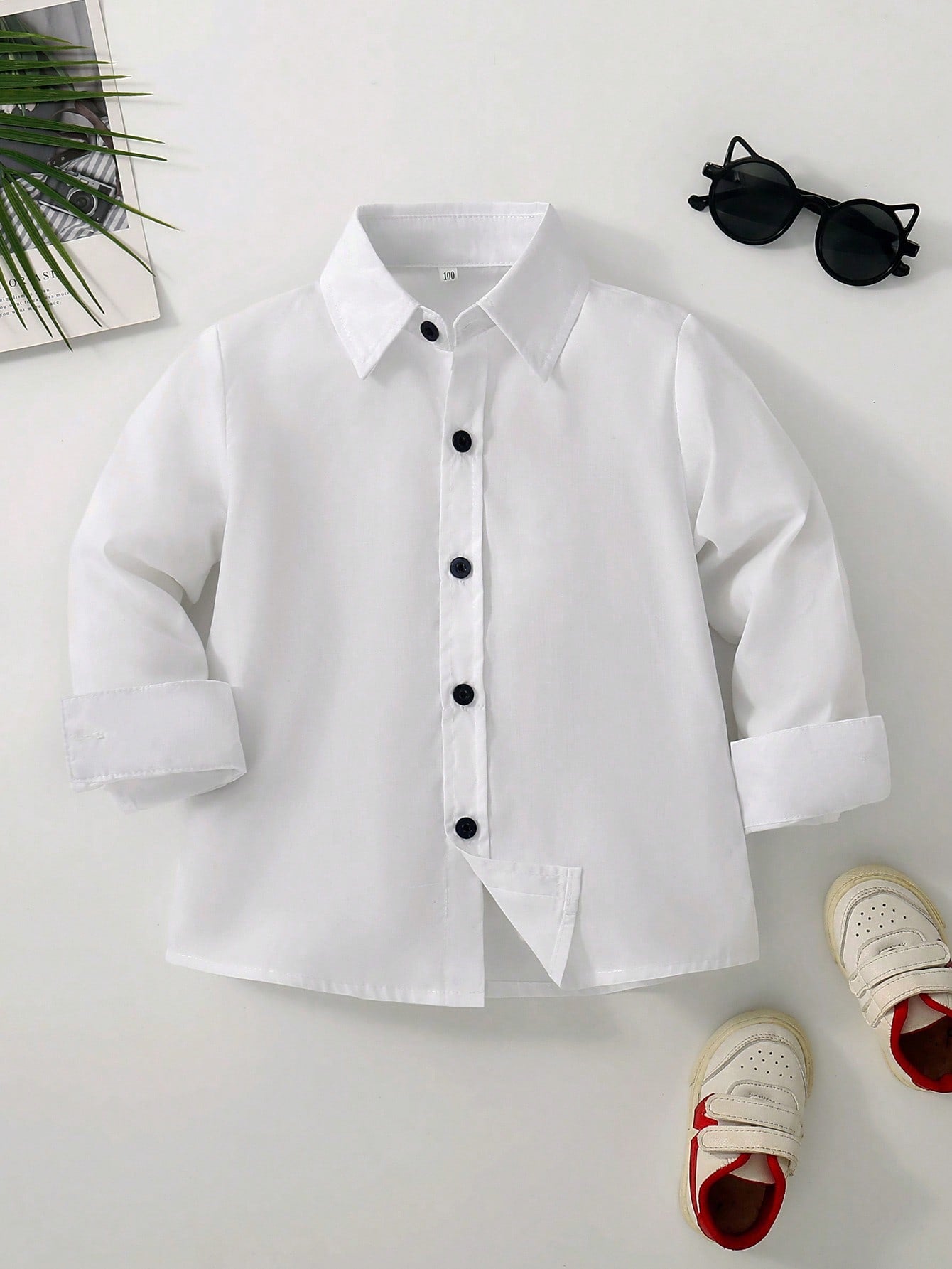 Young Boy Solid Button Front Shirt