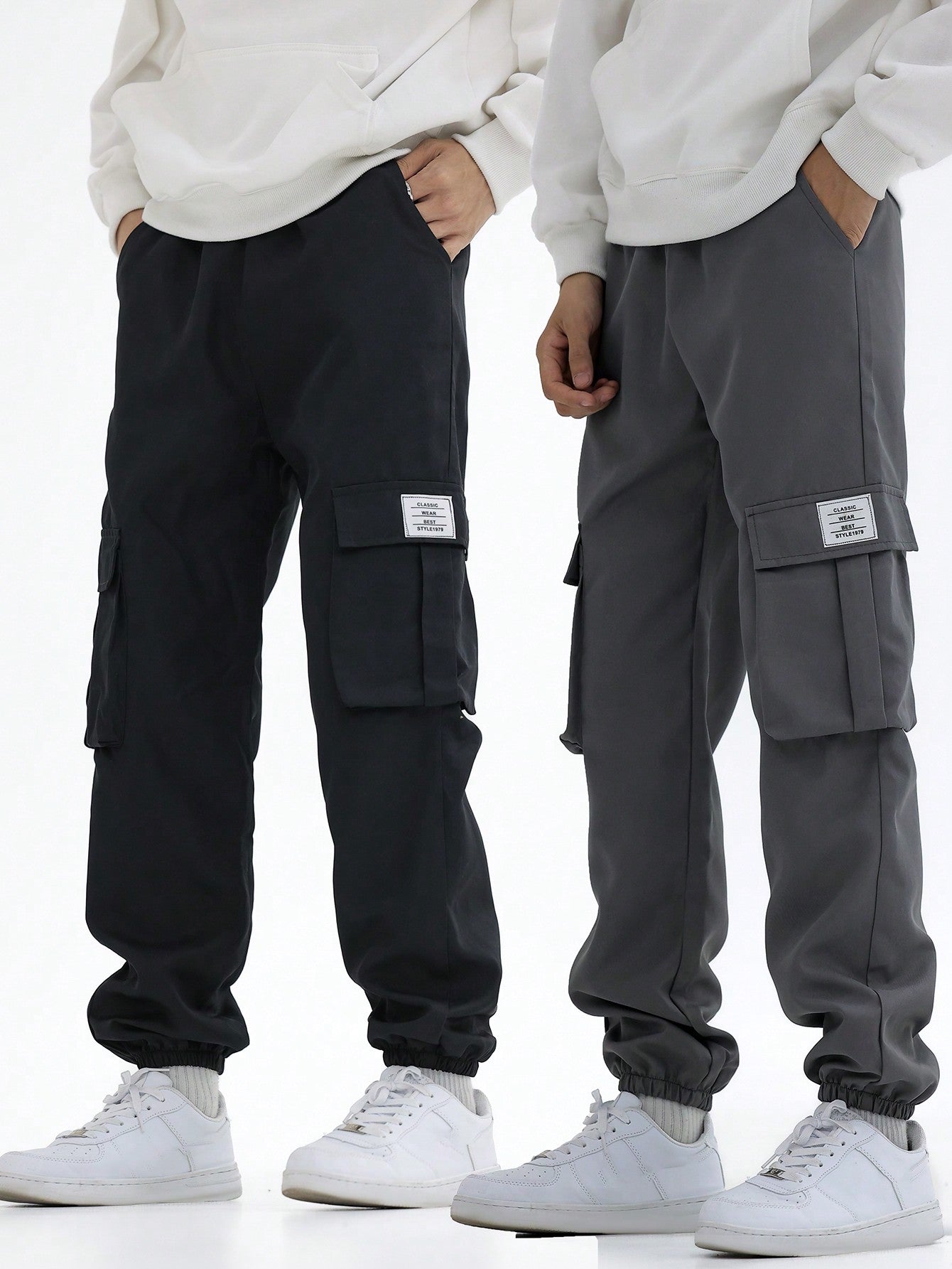 Tween Boy 2pcs Letter Patched Detail Flap Pocket Side Drawstring Waist Cargo Pants