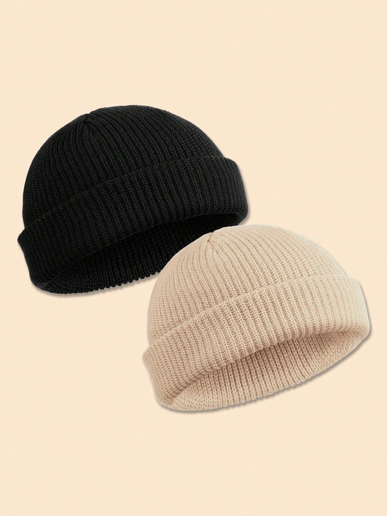 2pcs Infant Unisex Solid Color Knitted Winter Hat For Warmth