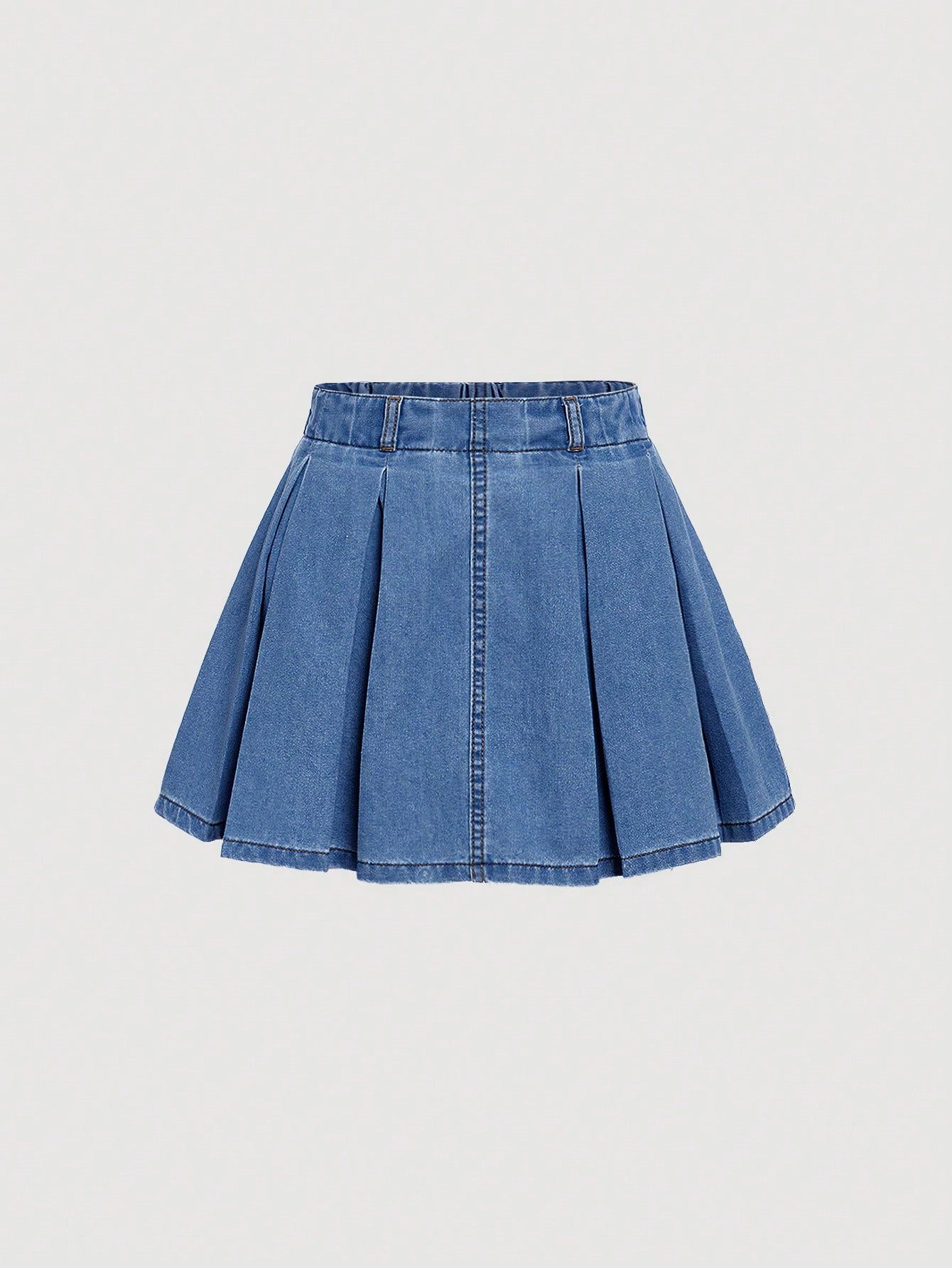 Tween Girl Solid Pleated Denim Skirt