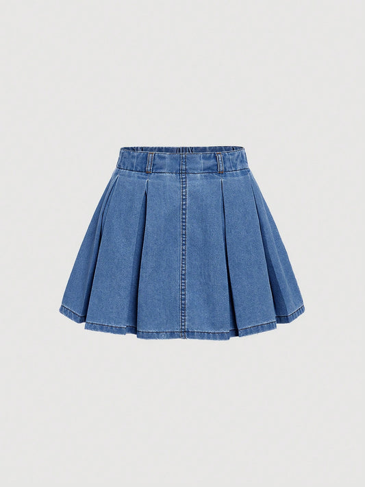 Tween Girl Pleated Detail Denim Skirt