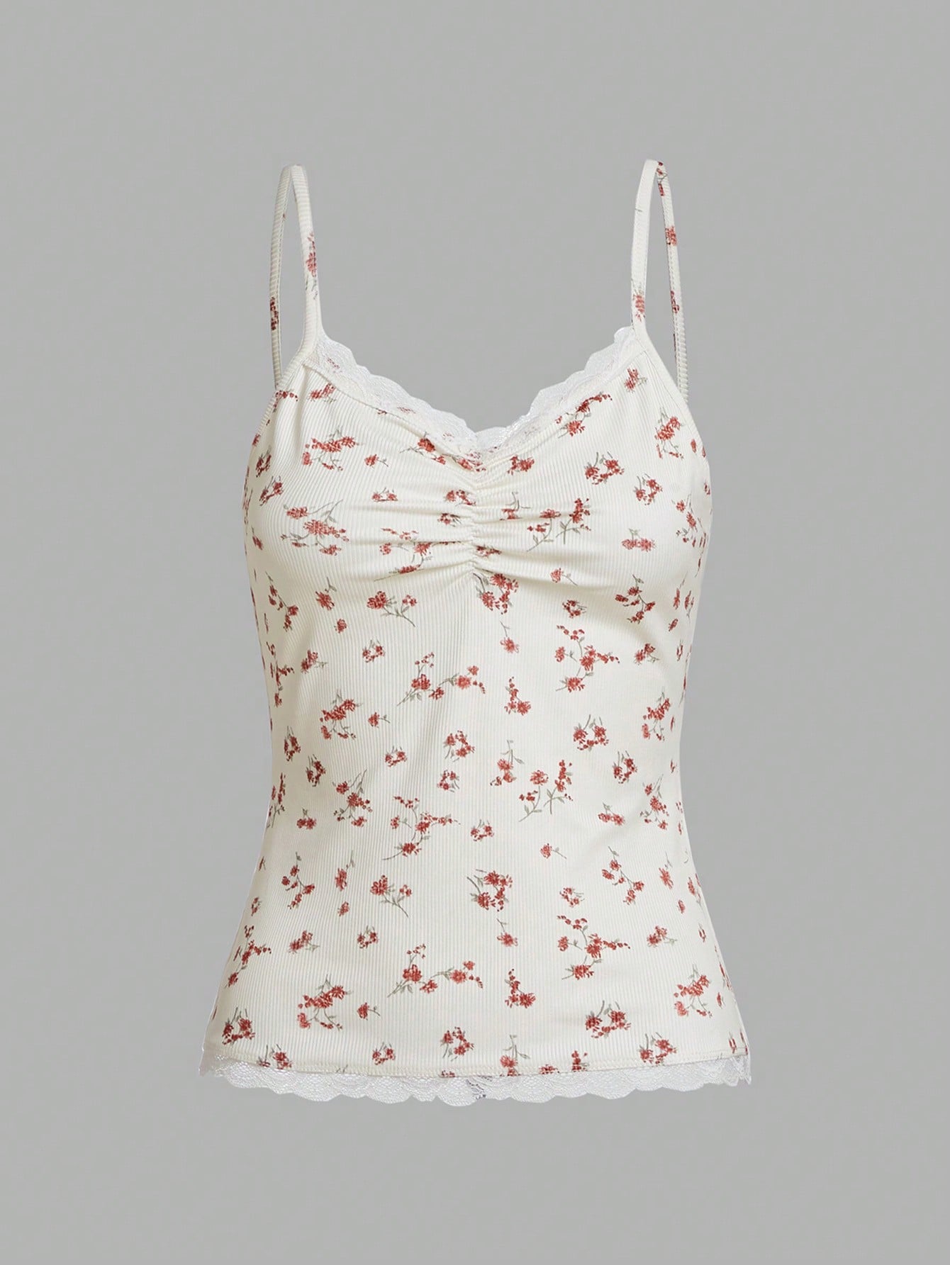 Floral Print & Contrast Lace Women's Camisole Top, School