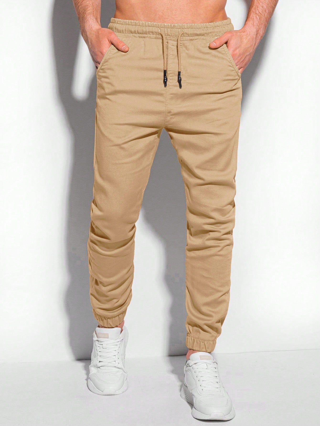 Men Drawstring Waist Slant Pocket Pants